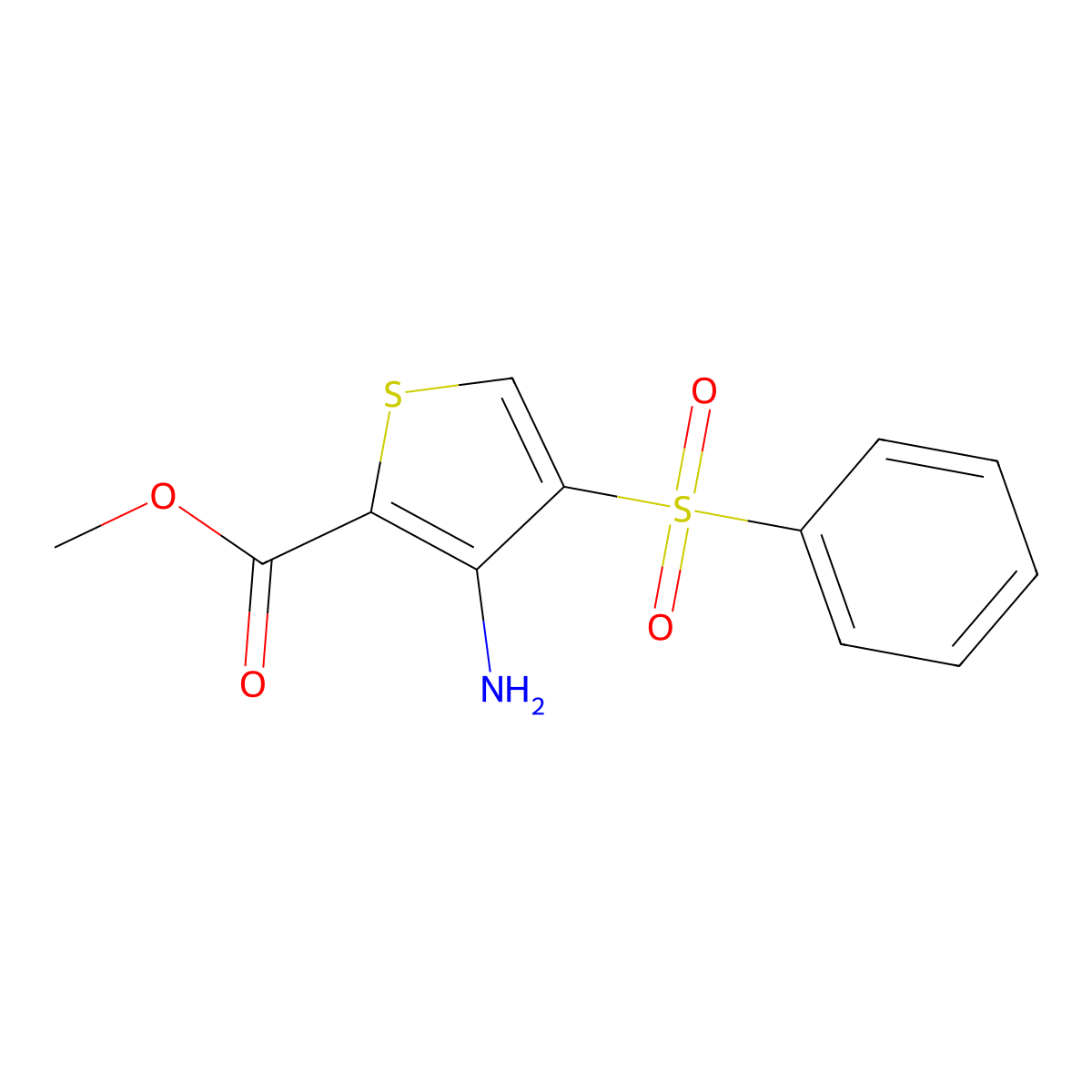 Methyl 3-amino-4-(phenylsulfonyl)thiophene-2-carboxylate molecular structure, CAS 175201-55-5