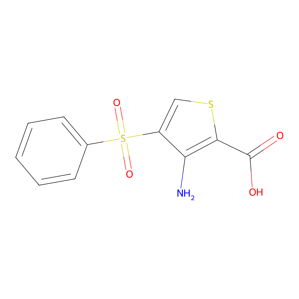 3-Amino-4-(phenylsulfonyl)thiophene-2-carboxylic acid molecular structure, CAS 175201-59-9