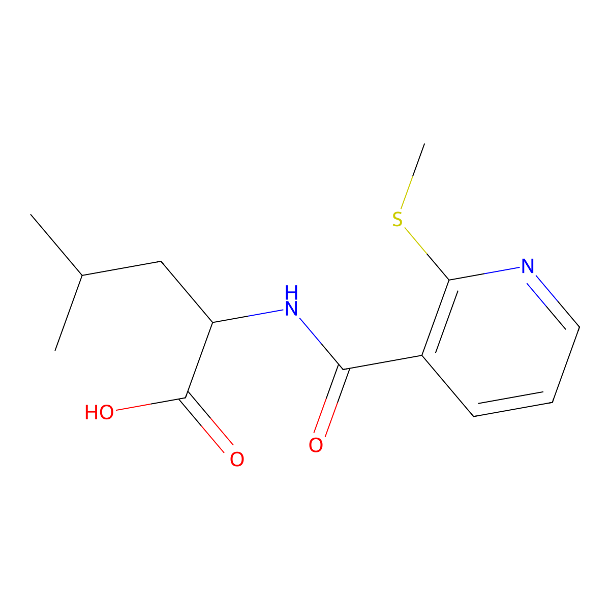 4-Methyl-2-({[2-(methylthio)pyridin-3-yl]carbonyl}amino)pentanoic acid molecular structure, CAS 175201-69-1