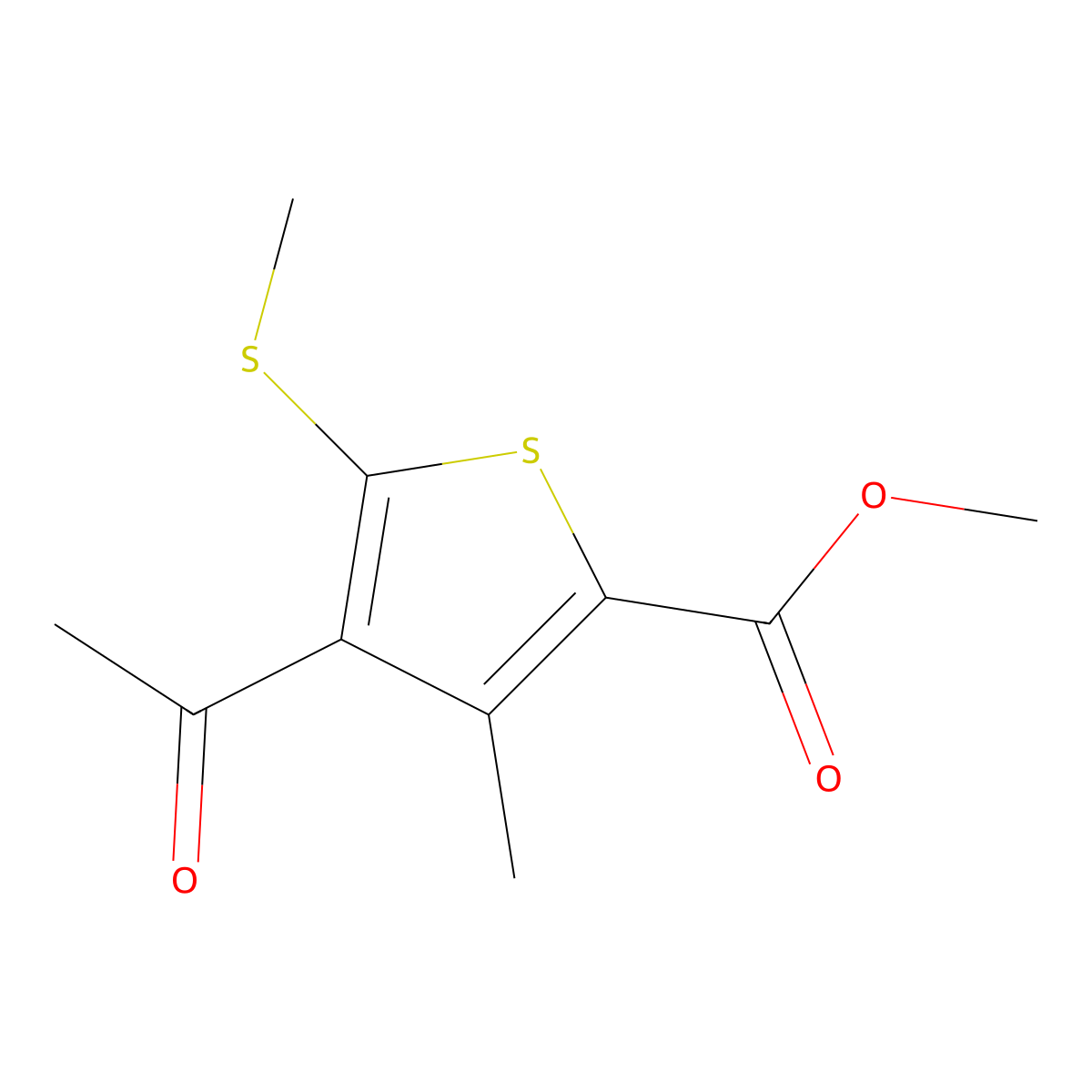 Methyl 4-acetyl-3-methyl-5-(methylthio)thiophene-2-carboxylate molecular structure, CAS 175201-84-0