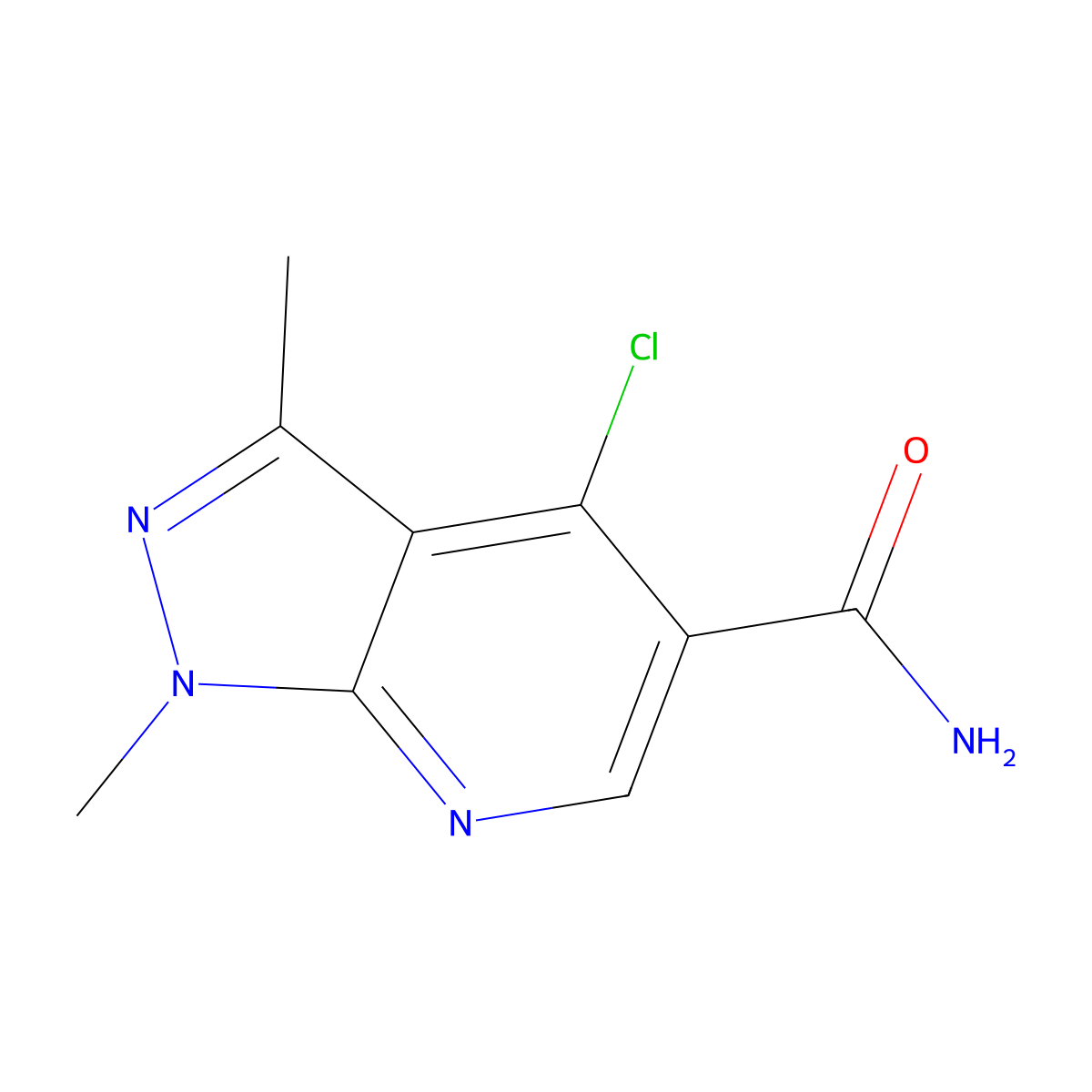 4-Chloro-1,3-Dimethyl-1H-Pyrazolo[3,4-B]Pyridine-5-Carboxamide molecular structure, CAS 175201-98-6