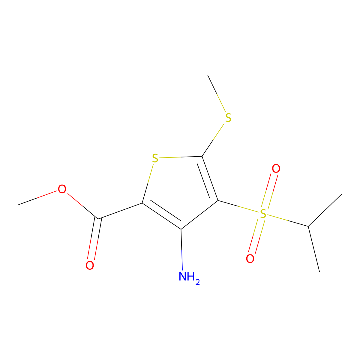 Methyl 3-amino-5-(methylsulfanyl)-4-(propane-2-sulfonyl)thiophene-2-carboxylate molecular structure, CAS 175202-07-0