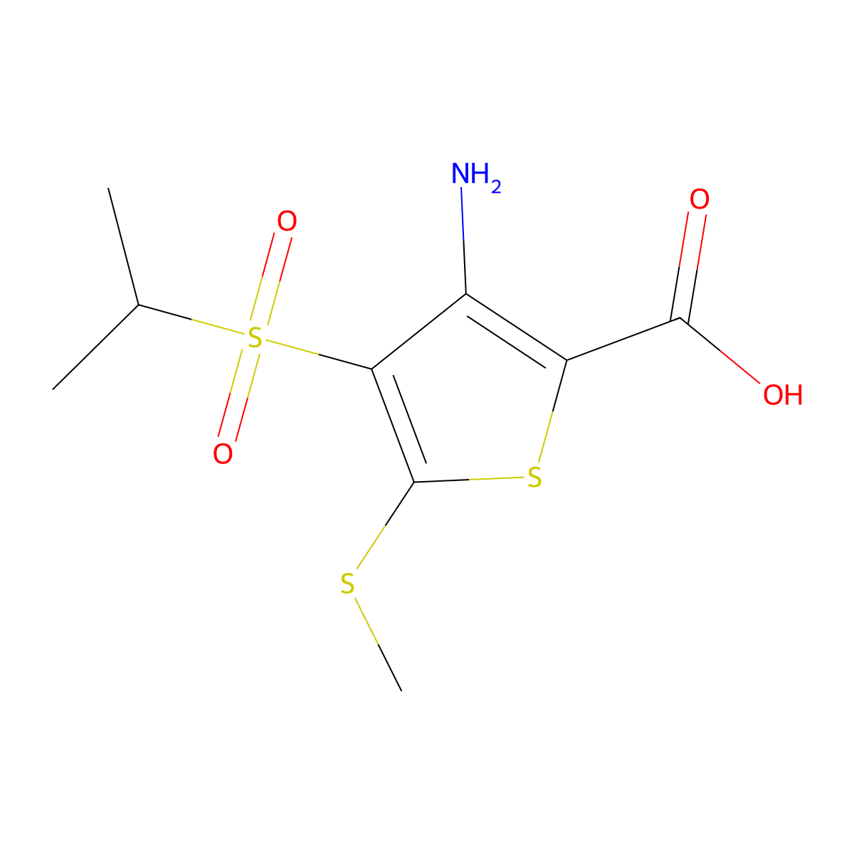3-Amino-4-(isopropylsulfonyl)-5-(methylthio)thiophene-2-carboxylic acid molecular structure, CAS 175202-08-1
