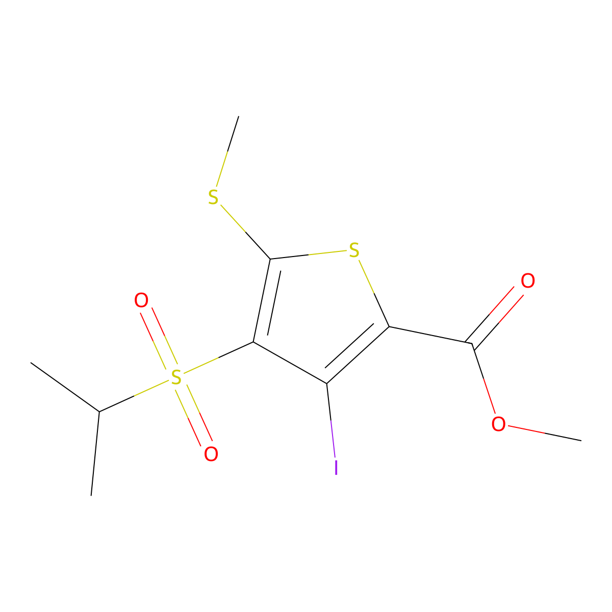 Methyl 3-iodo-4-(isopropylsulfonyl)-5-(methylthio)thiophene-2-carboxylate molecular structure, CAS 175202-13-8