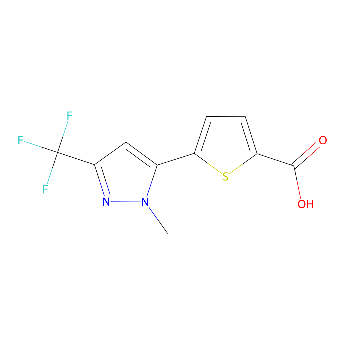 5-(1-Methyl-3-(trifluoromethyl)-1H-pyrazol-5-yl)-2-thiophenecarboxylic acid molecular structure, CAS 175202-29-6