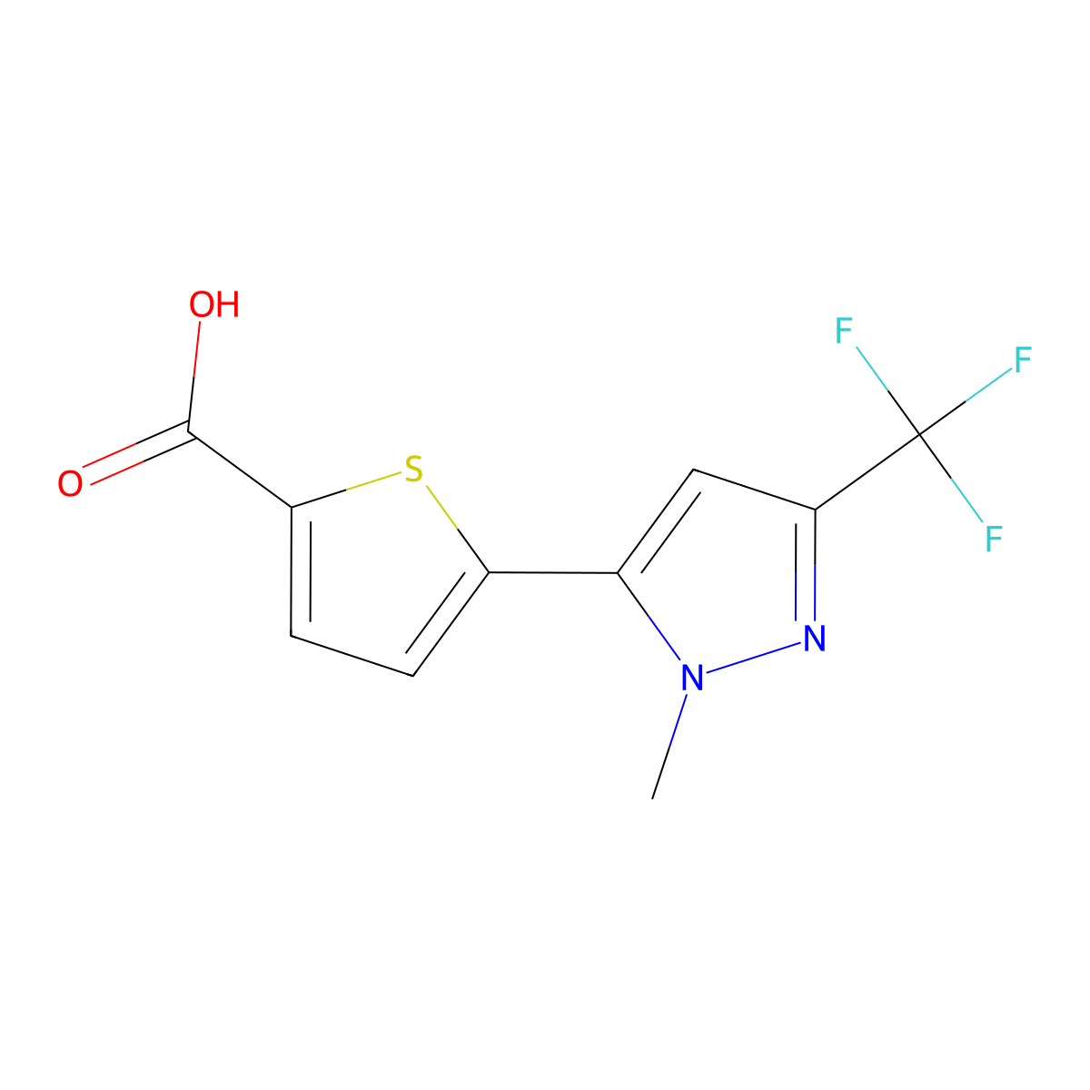 5-(1-Methyl-3-(trifluoromethyl)-1H-pyrazol-5-yl)-2-thiophenecarboxylic acid molecular structure, CAS 175202-29-6