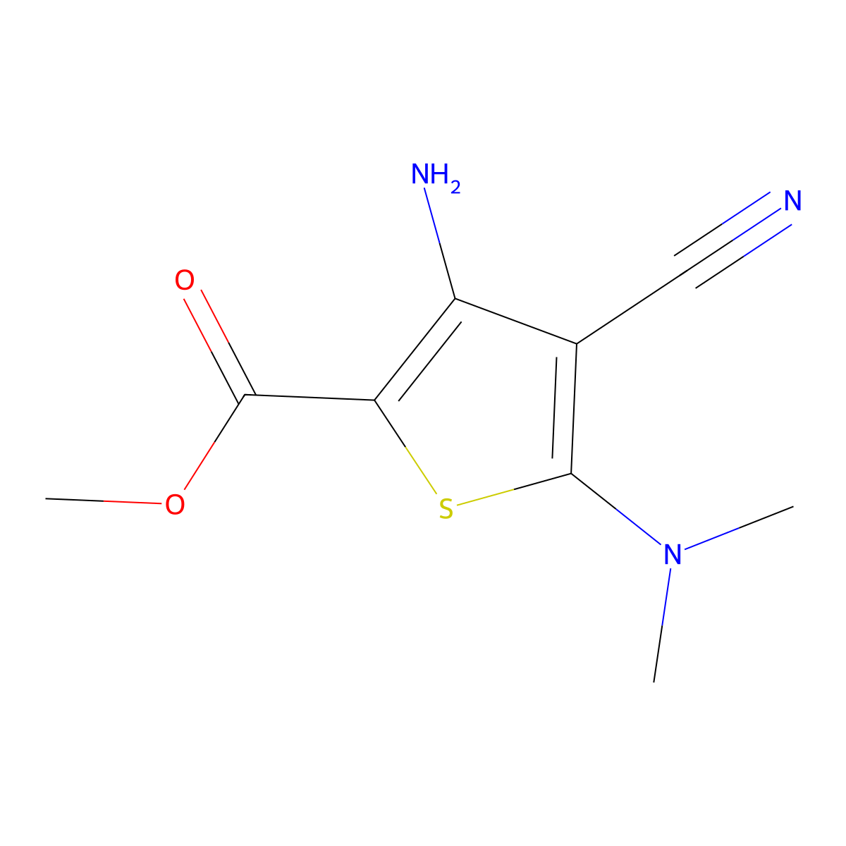 Methyl 3-amino-4-cyano-5-(dimethylamino)thiophene-2-carboxylate molecular structure, CAS 175202-32-1