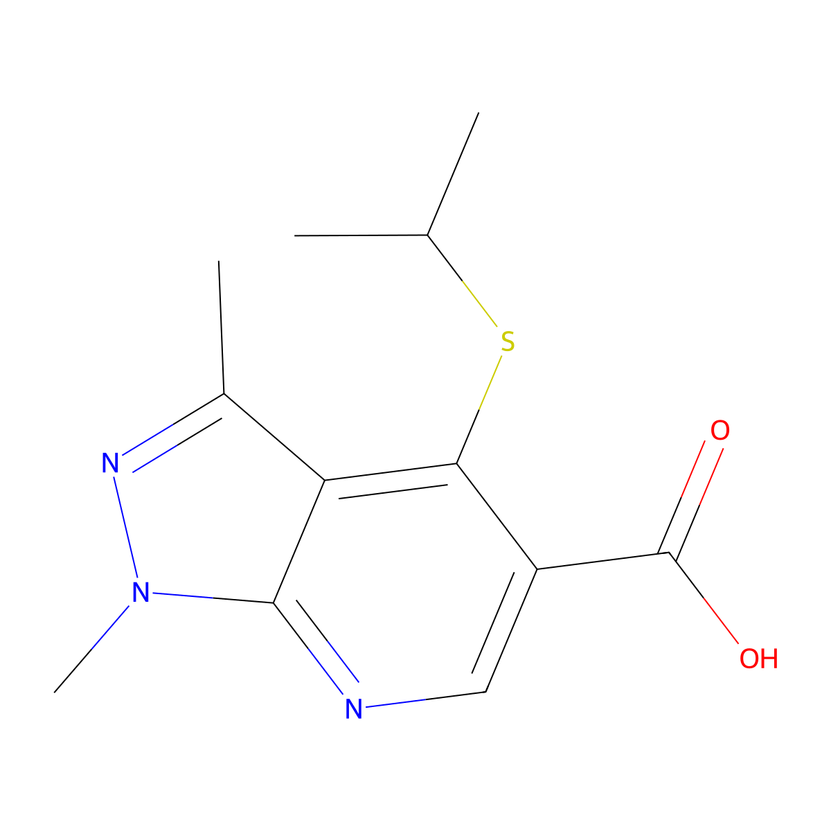 1,3-Dimethyl-4-propan-2-ylsulfanylpyrazolo[3,4-b]pyridine-5-carboxylic acid molecular structure, CAS 175202-33-2