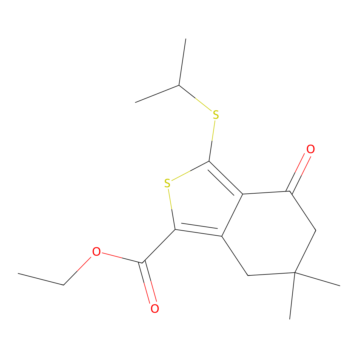 Ethyl 3-(isopropylthio)-6,6-dimethyl-4-oxo-4,5,6,7-tetrahydrobenzo[c]thiophene-1-carboxylate molecular structure, CAS 175202-44-5