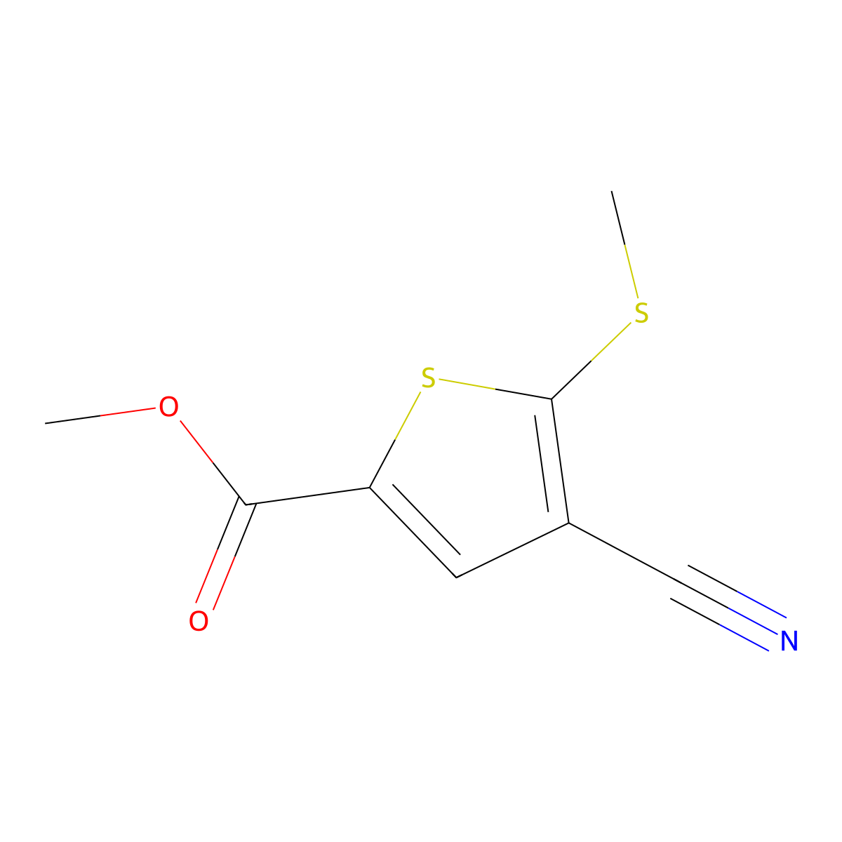 Methyl 4-cyano-5-(methylsulfanyl)thiophene-2-carboxylate molecular structure, CAS 175202-48-9