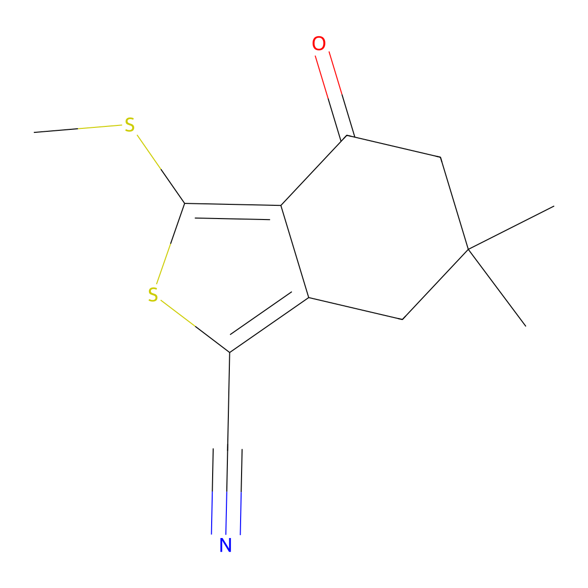 6,6-Dimethyl-3-(methylthio)-4-oxo-4,5,6,7-tetrahydrobenzo(c)thiophene-1-carbonitrile molecular structure, CAS 175202-50-3