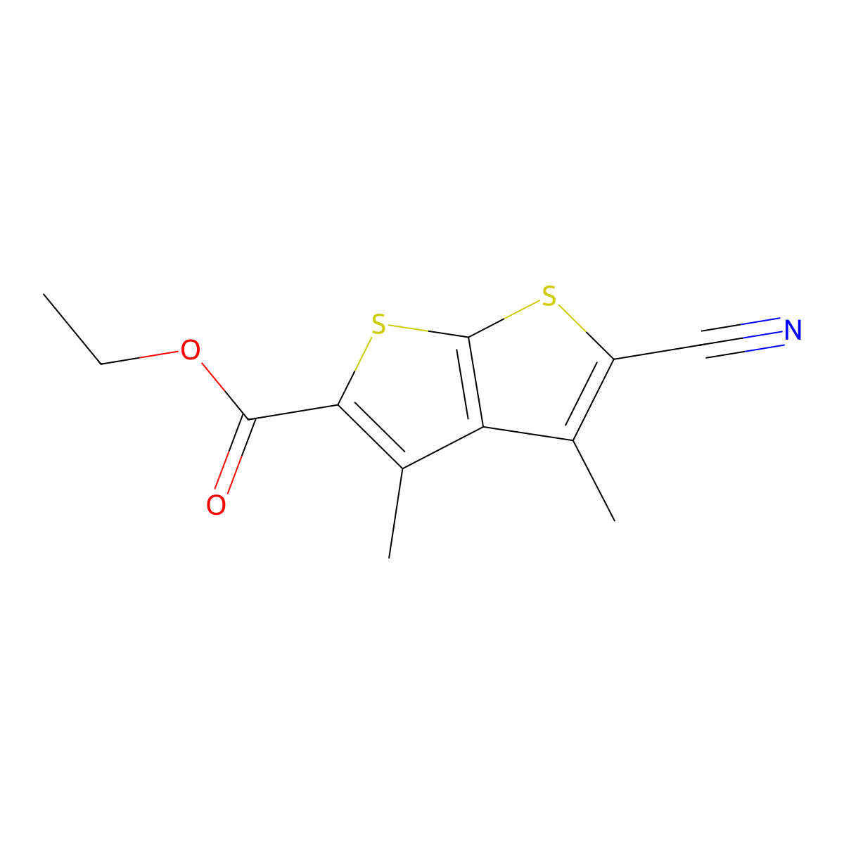 Ethyl 5-cyano-3,4-dimethylthieno[2,3-b]thiophene-2-carboxylate molecular structure, CAS 175202-57-0