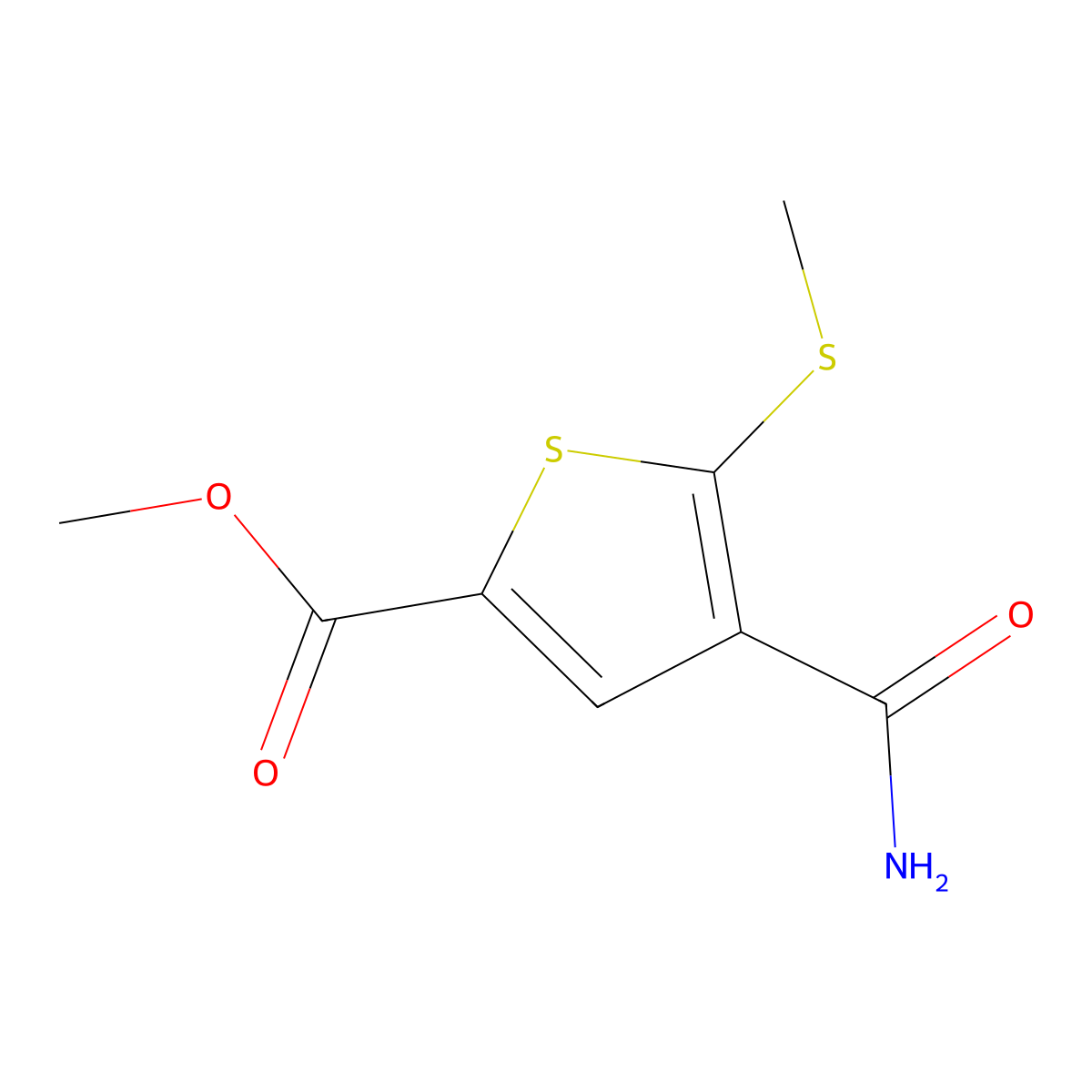 Methyl 4-(aminocarbonyl)-5-(methylthio)thiophene-2-carboxylate molecular structure, CAS 175202-61-6