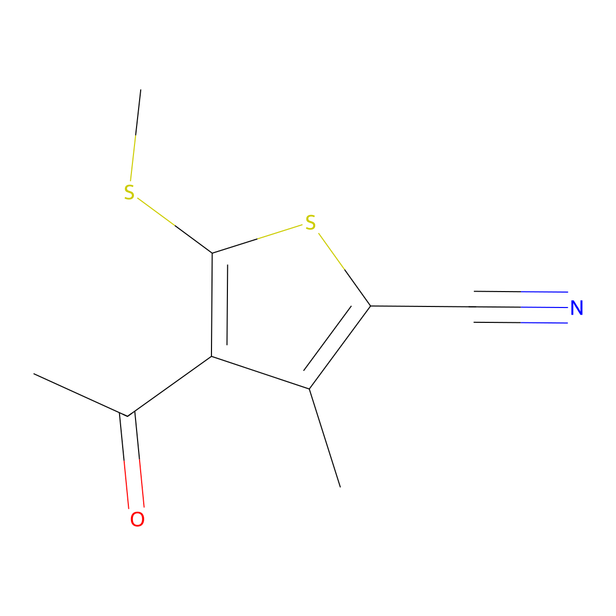 4-Acetyl-3-methyl-5-(methylthio)thiophene-2-carbonitrile molecular structure, CAS 175202-62-7