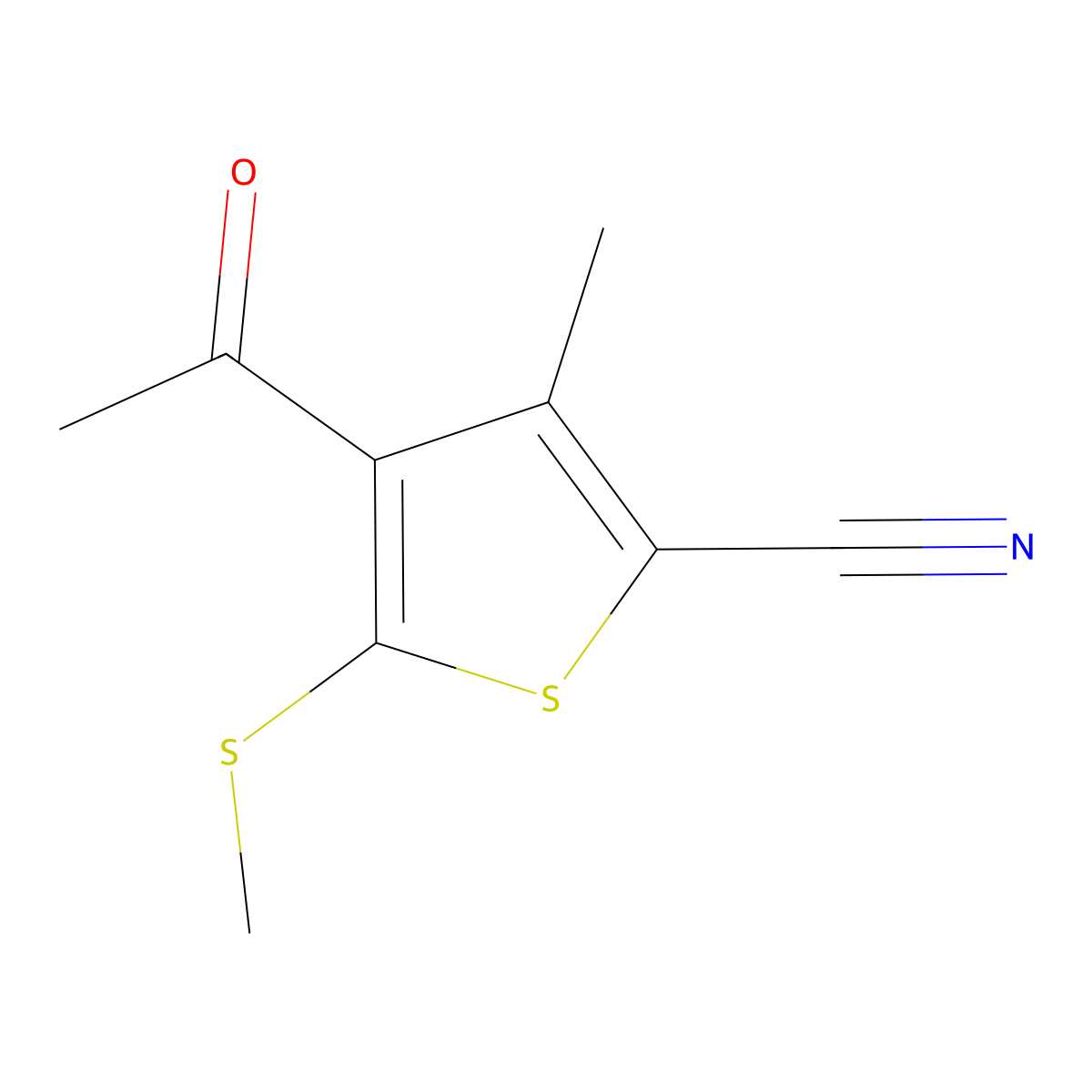 4-Acetyl-3-methyl-5-(methylthio)thiophene-2-carbonitrile molecular structure, CAS 175202-62-7