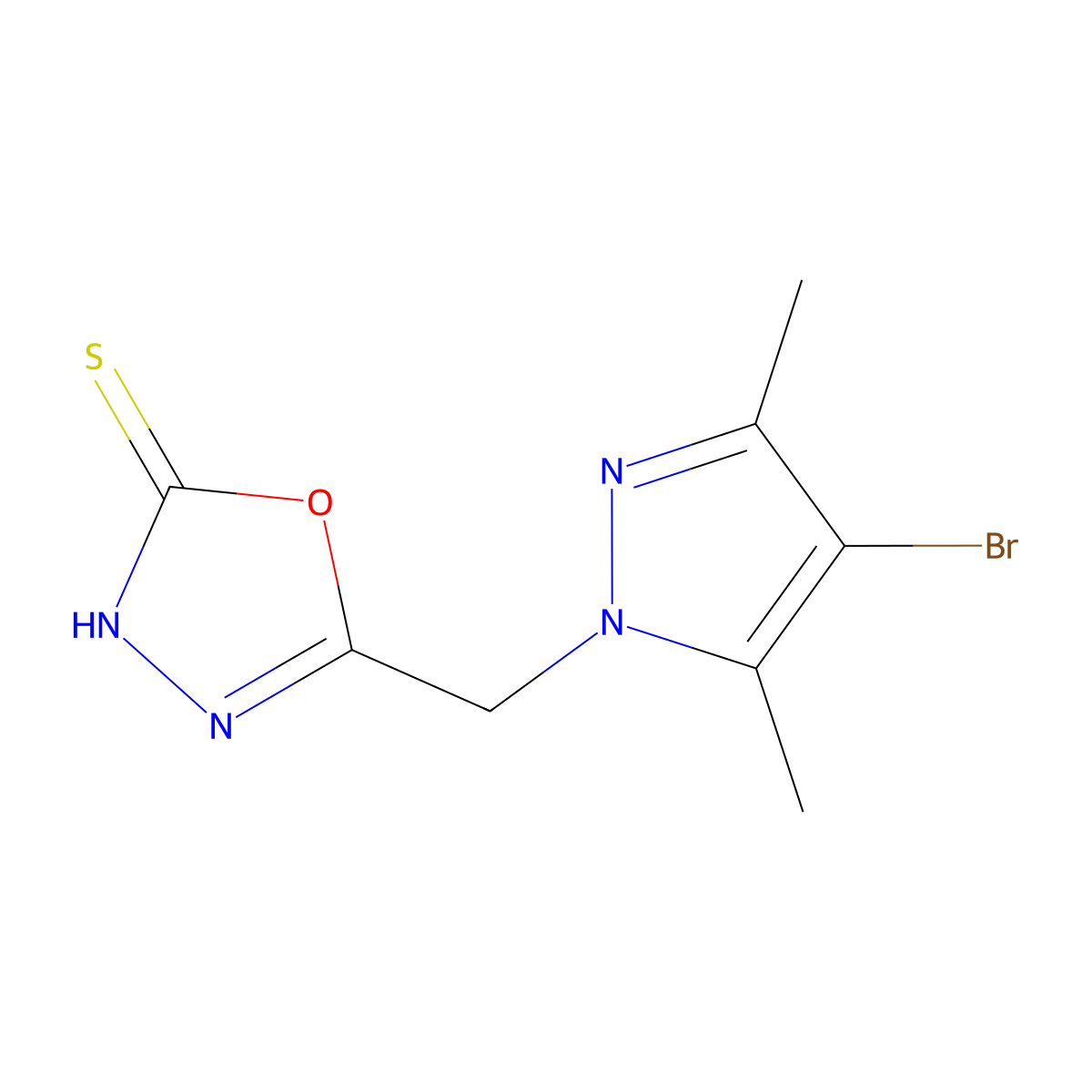 5-[(4-bromo-3,5-dimethyl-1H-pyrazol-1-yl)methyl]-1,3,4-oxadiazole-2-thiol molecular structure, CAS 175202-84-3