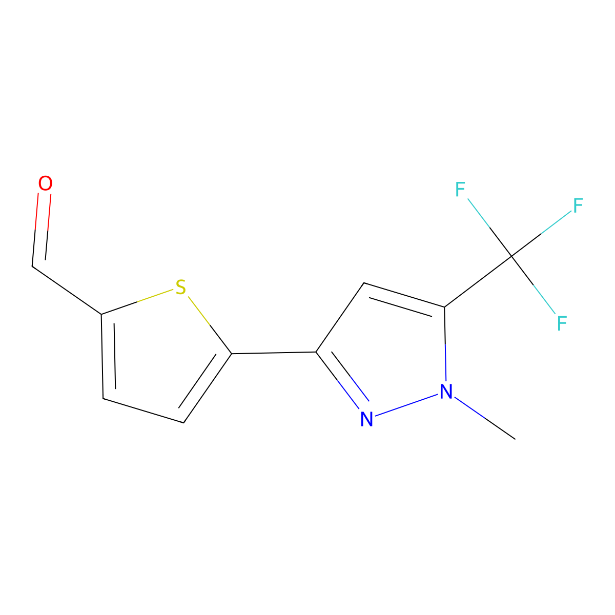 5-(1-Methyl-5-(trifluoromethyl)-1H-pyrazol-3-yl)-2-thiophenecarboxaldehyde molecular structure, CAS 175202-93-4
