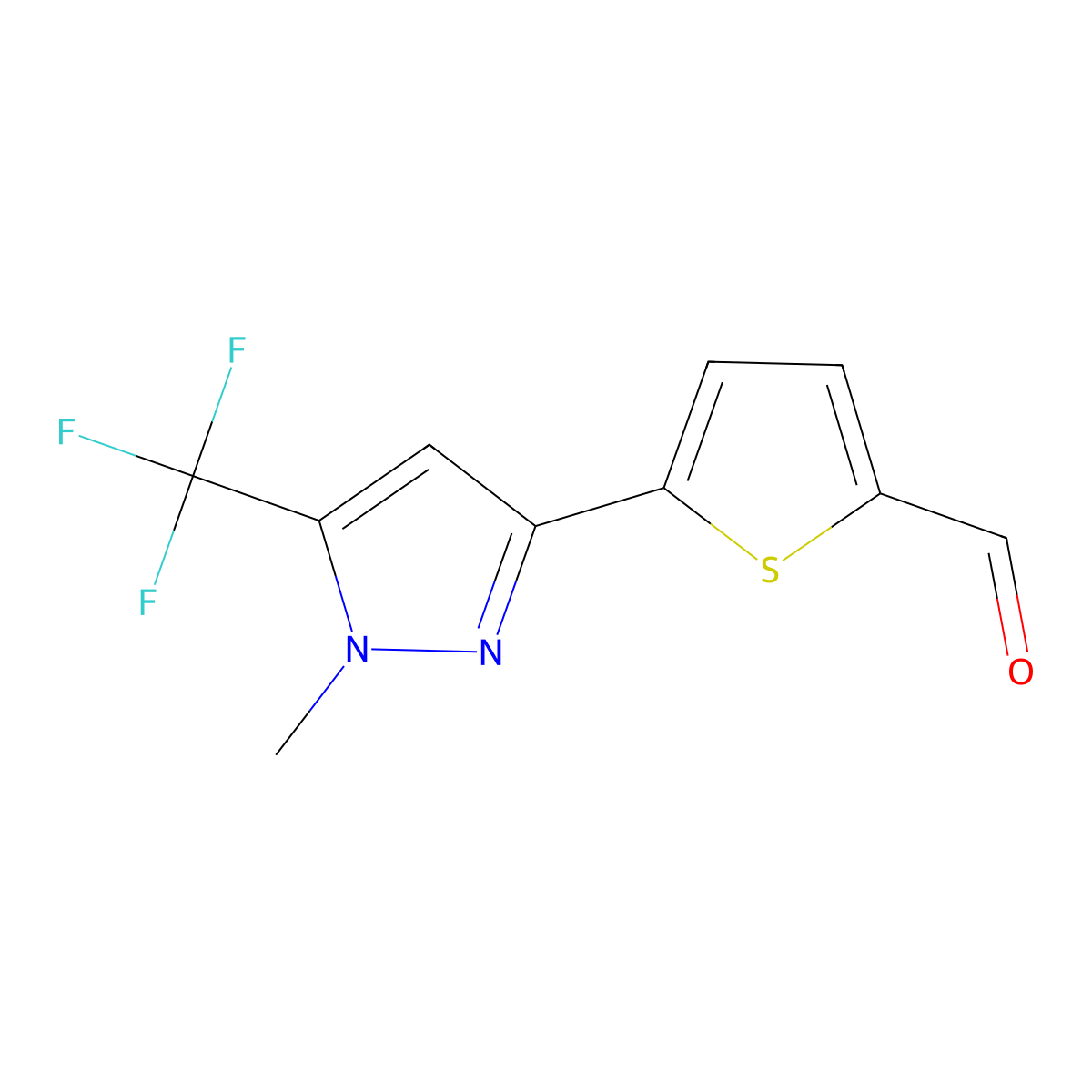 5-(1-Methyl-5-(trifluoromethyl)-1H-pyrazol-3-yl)-2-thiophenecarboxaldehyde molecular structure, CAS 175202-93-4