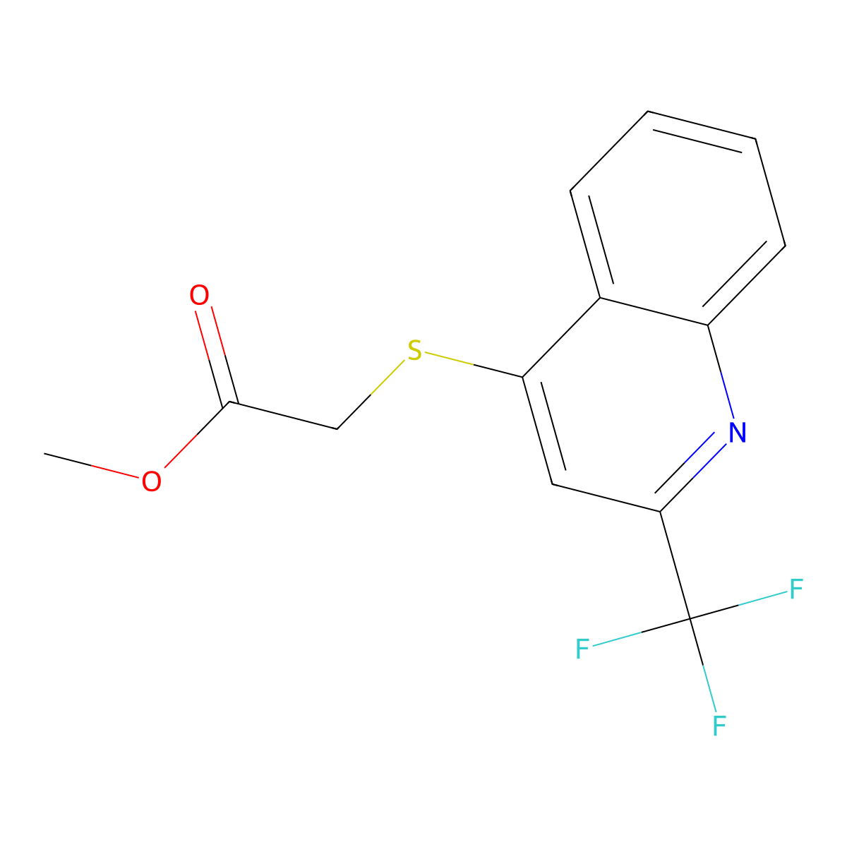 Methyl 2-((2-(trifluoromethyl)quinolin-4-yl)thio)acetate molecular structure, CAS 175203-42-6