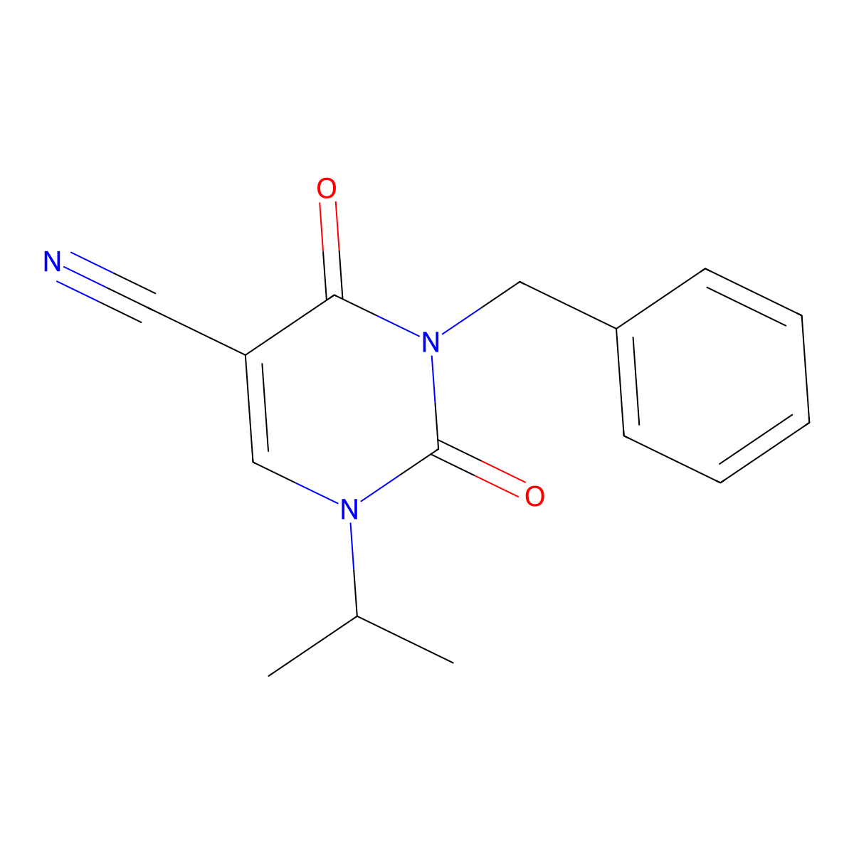3-Benzyl-1-isopropyl-2,4-dioxo-1,2,3,4-tetrahydropyrimidine-5-carbonitrile molecular structure, CAS 175203-47-1