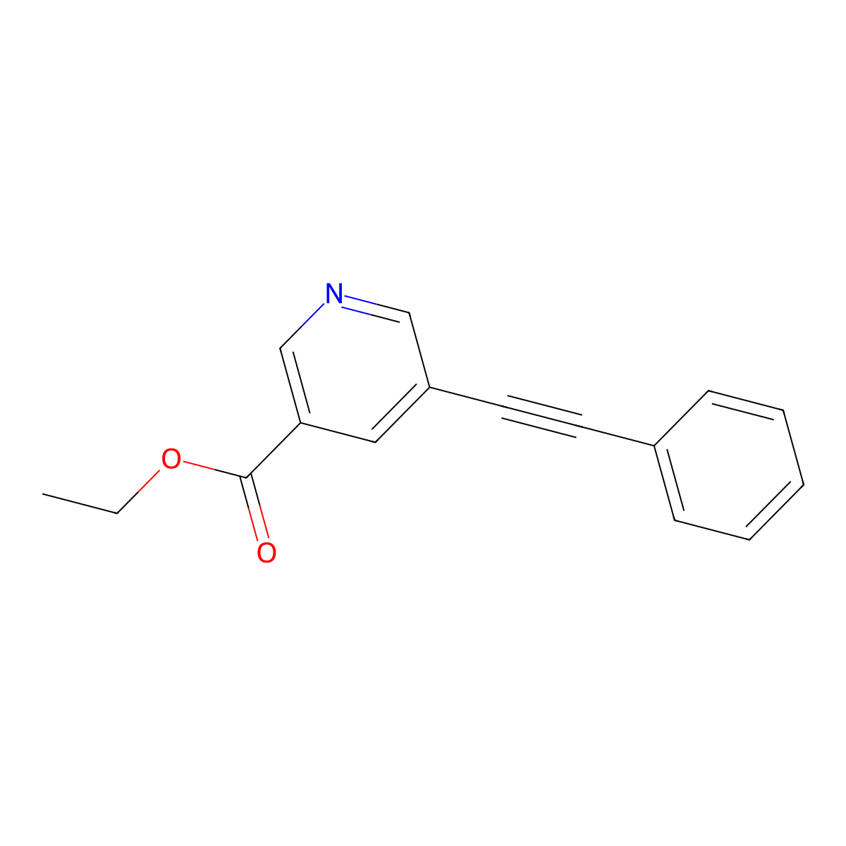 Ethyl 5-(2-phenyleth-1-ynyl)nicotinate molecular structure, CAS 175203-65-3
