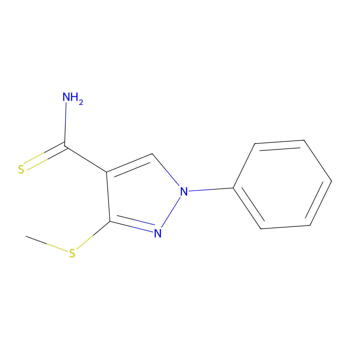 3-(methylthio)-1-phenyl-1H-pyrazole-4-carbothioamide molecular structure, CAS 175203-73-3