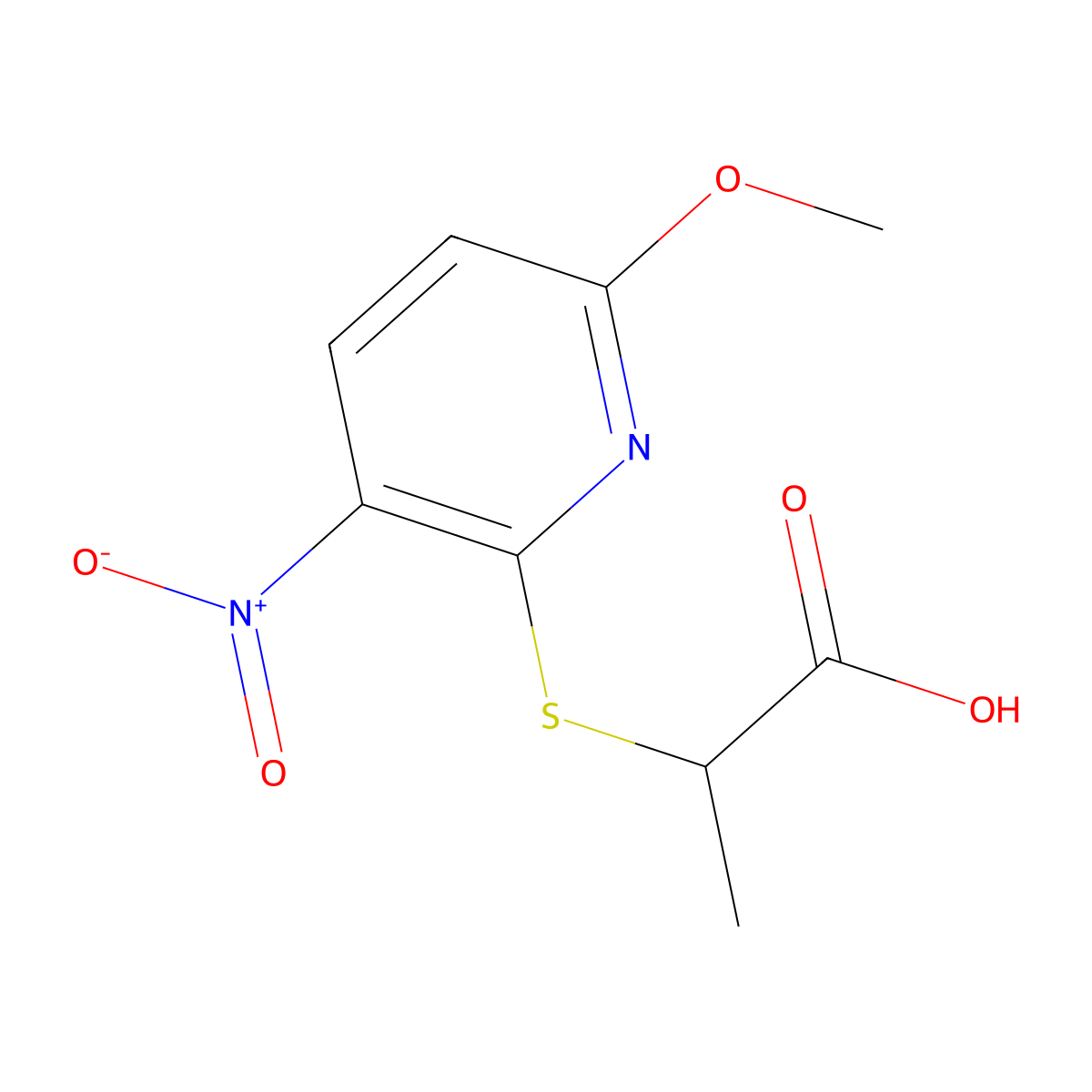 2-[(6-Methoxy-3-nitropyridin-2-yl)sulfanyl]propanoic acid molecular structure, CAS 175205-01-3