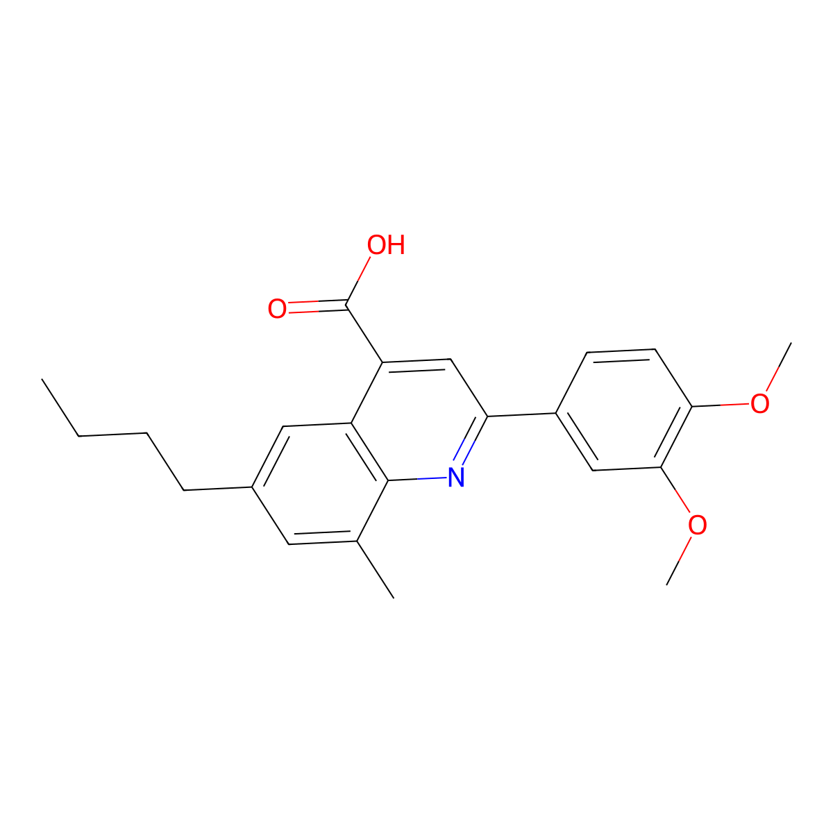 6-Butyl-2-(3,4-dimethoxyphenyl)-8-methylquinoline-4-carboxylic acid molecular structure, CAS 175205-02-4