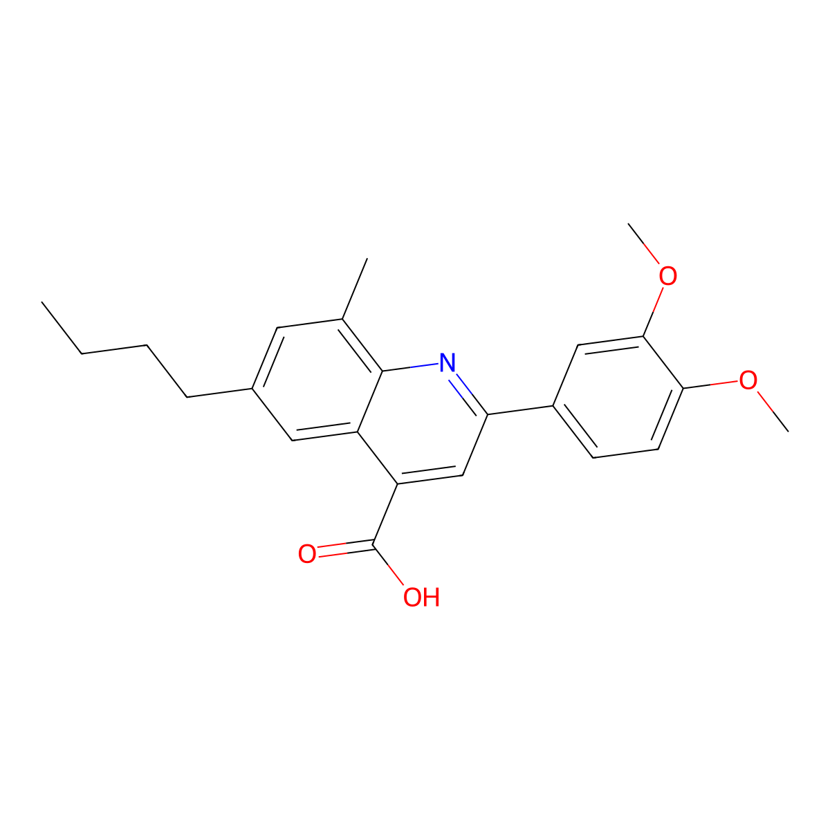 6-Butyl-2-(3,4-dimethoxyphenyl)-8-methylquinoline-4-carboxylic acid molecular structure, CAS 175205-02-4
