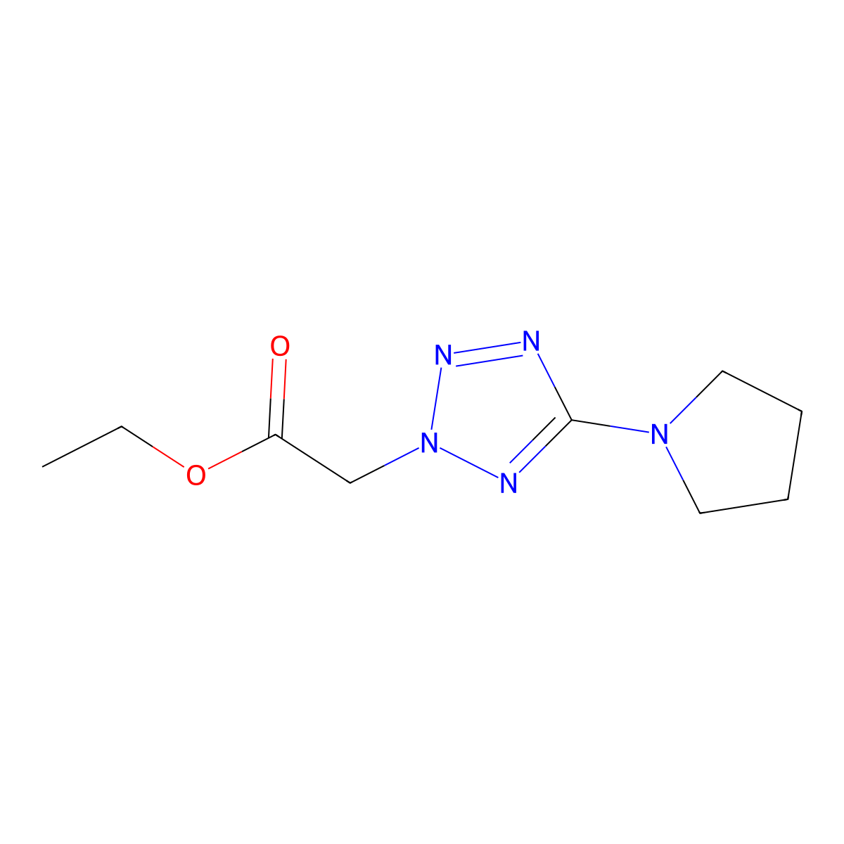 Ethyl 2-(5-tetrahydro-1H-pyrrol-1-YL-2H-1,2,3,4-tetraazol-2-YL)acetate molecular structure, CAS 175205-06-8