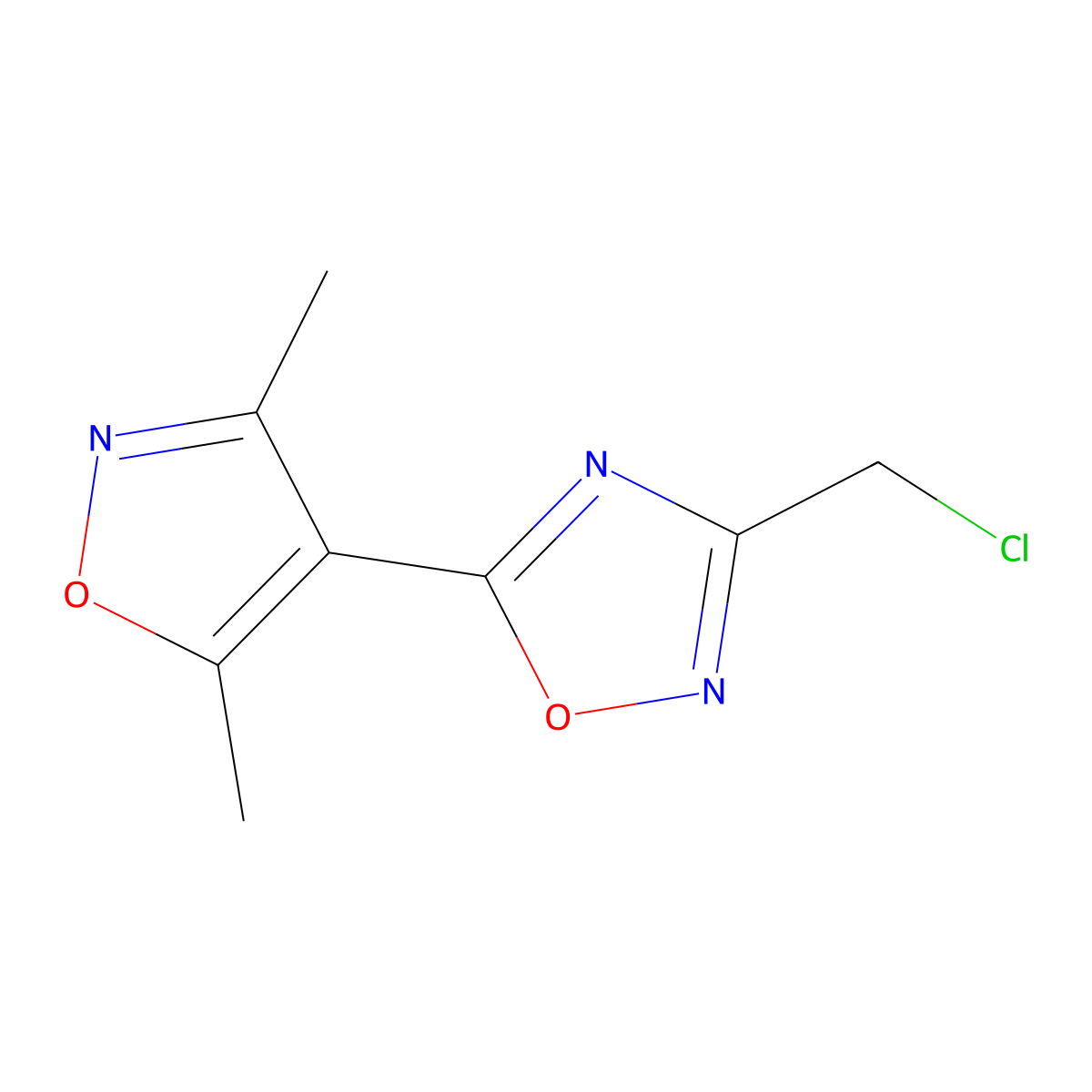 3-(Chloromethyl)-5-(3,5-dimethylisoxazol-4-yl)-1,2,4-oxadiazole molecular structure, CAS 175205-42-2