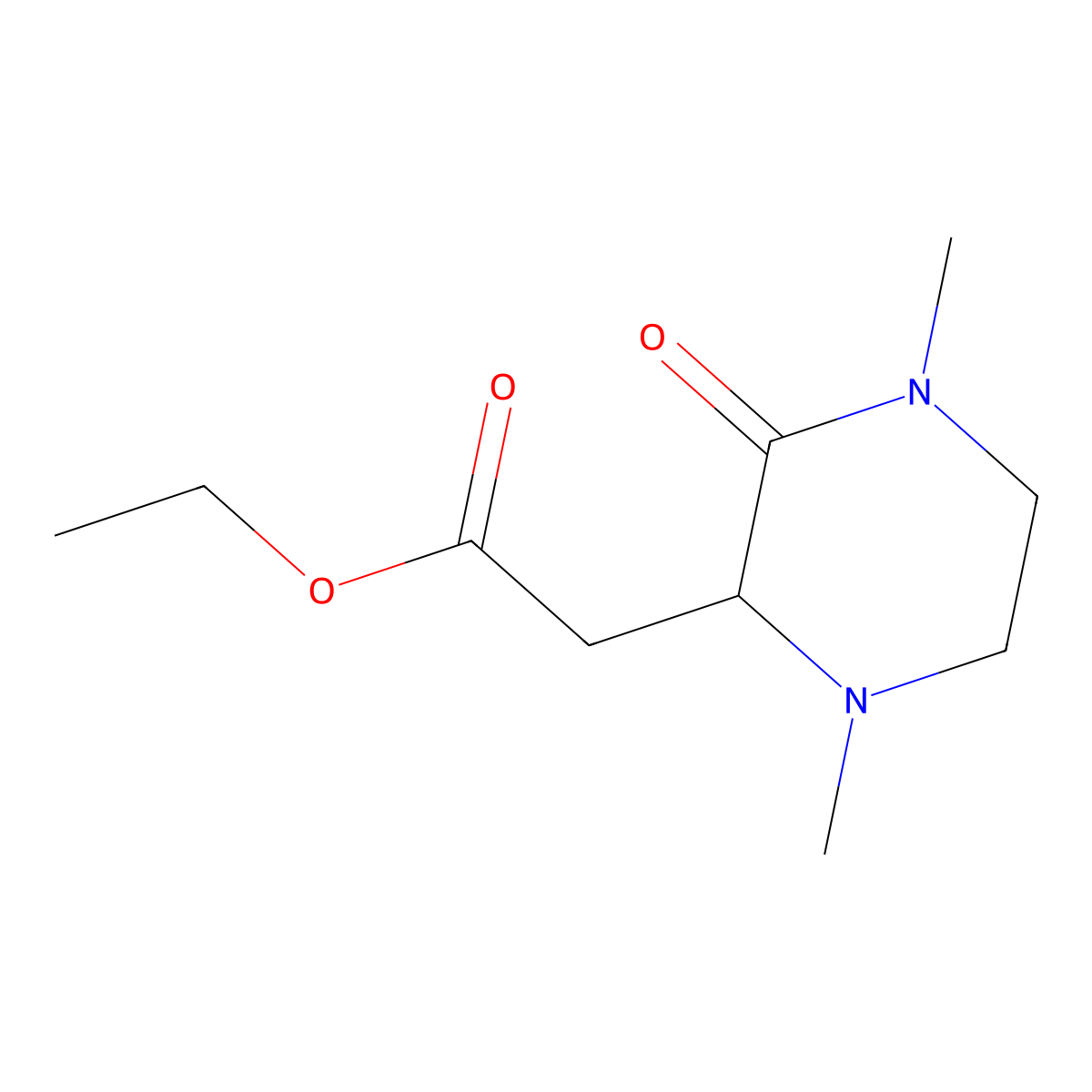 Ethyl 2-(1,4-dimethyl-3-oxopiperazin-2-yl)acetate molecular structure, CAS 175205-86-4