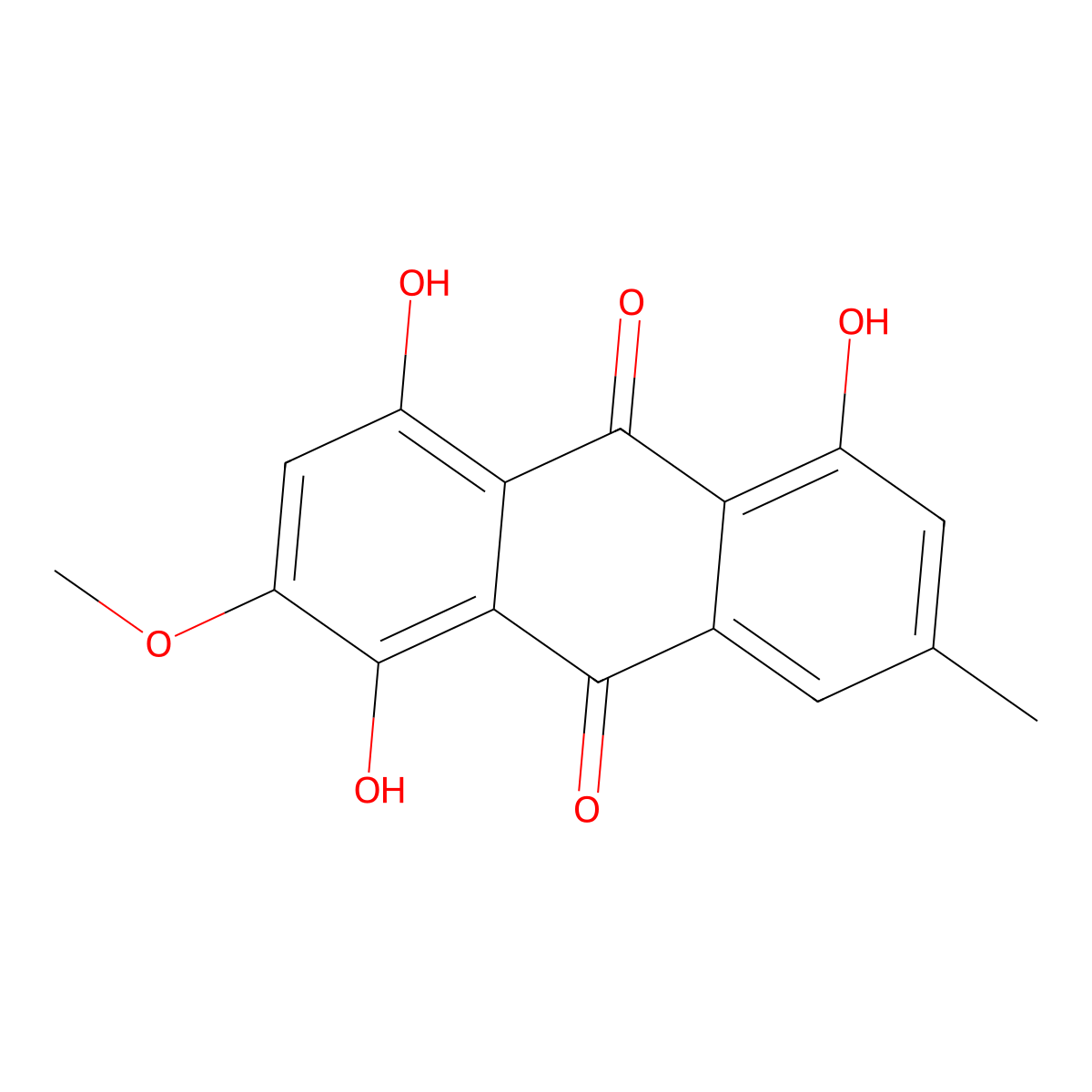 1,4,5-Trihydroxy-2-methoxy-7-methyl-9,10-anthracenedione molecular structure, CAS 17526-15-7