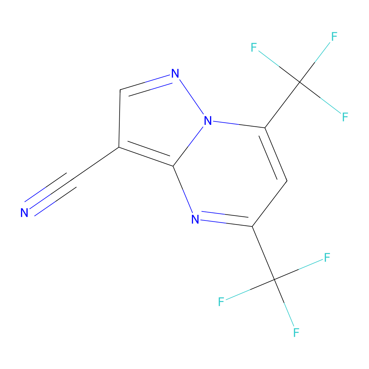 5,7-Bis(trifluoromethyl)pyrazolo[1,5-a]pyrimidine-3-carbonitrile molecular structure, CAS 175276-40-1