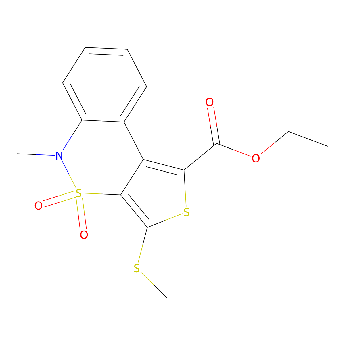 Ethyl 5-methyl-3-methylsulfanyl-4,4-dioxothieno[3,4-c][2,1]benzothiazine-1-carboxylate molecular structure, CAS 175276-42-3
