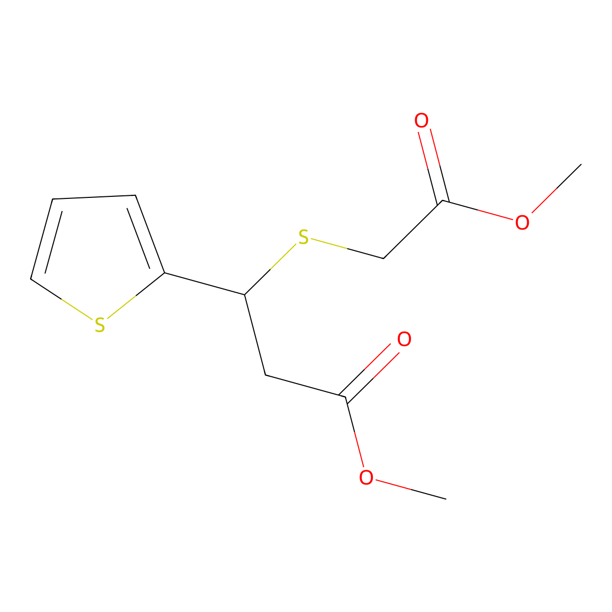 Methyl 3-[(2-methoxy-2-oxoethyl)thio]-3-(2-thienyl)propanoate molecular structure, CAS 175276-43-4