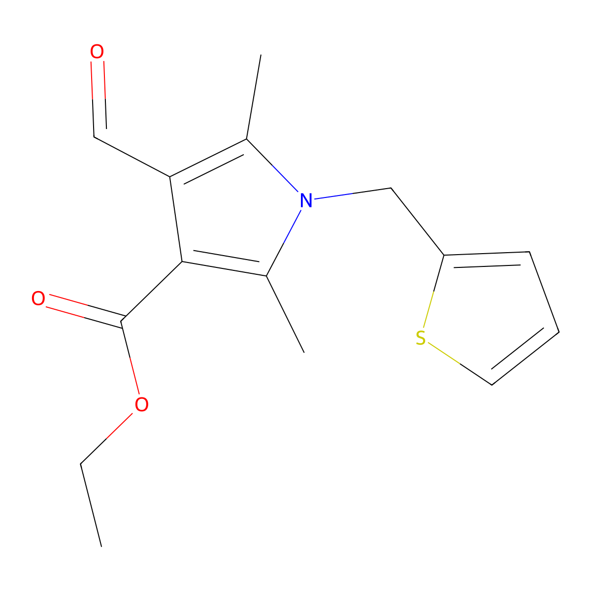 ethyl 4-formyl-2,5-dimethyl-1-(2-thienylmethyl)-1H-pyrrole-3-carboxylate molecular structure, CAS 175276-54-7