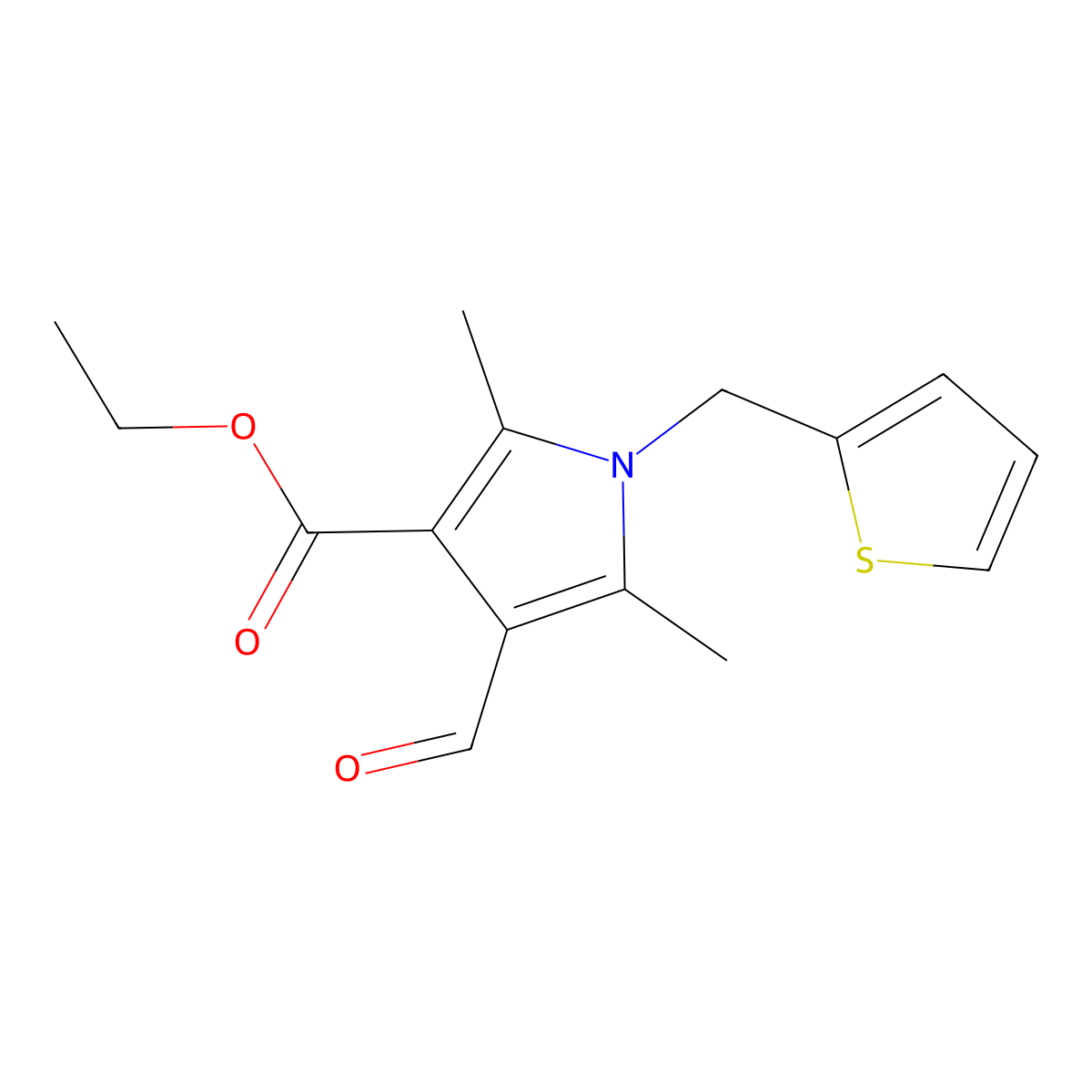 ethyl 4-formyl-2,5-dimethyl-1-(2-thienylmethyl)-1H-pyrrole-3-carboxylate molecular structure, CAS 175276-54-7