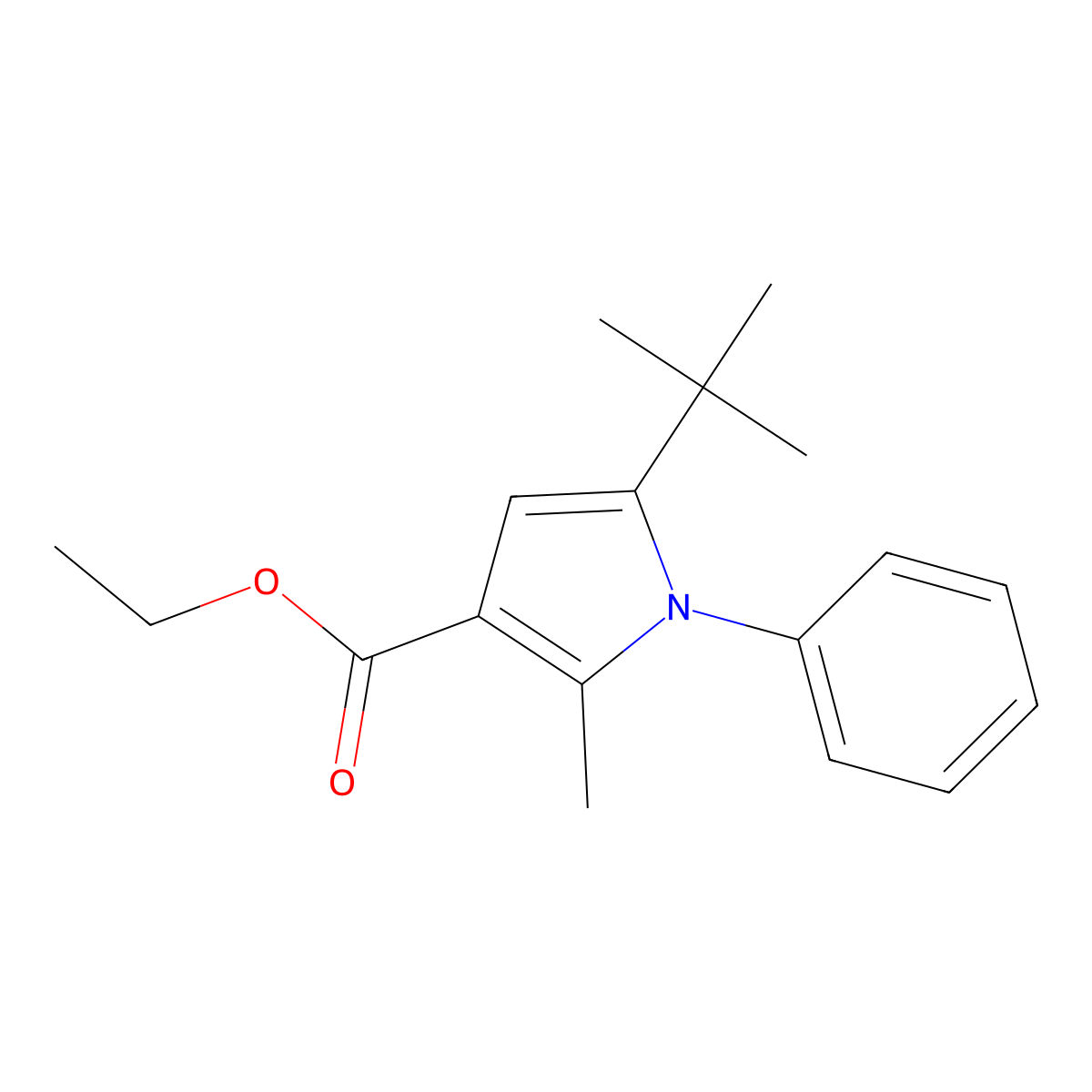 ethyl 5-(tert-butyl)-2-methyl-1-phenyl-1H-pyrrole-3-carboxylate molecular structure, CAS 175276-55-8