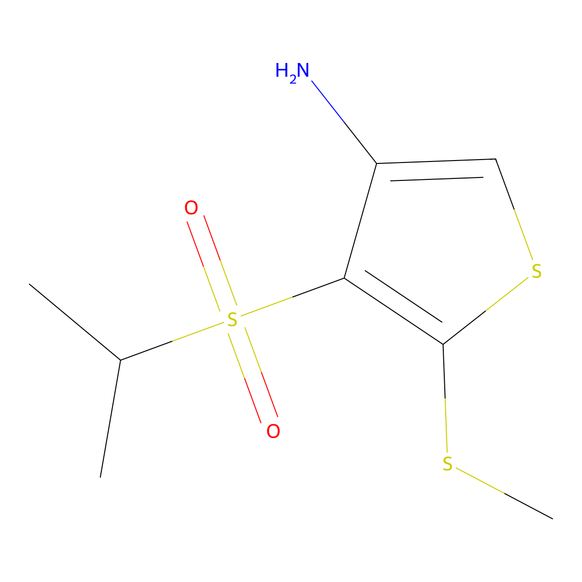 5-Methylsulfanyl-4-propan-2-ylsulfonylthiophen-3-amine molecular structure, CAS 175276-56-9
