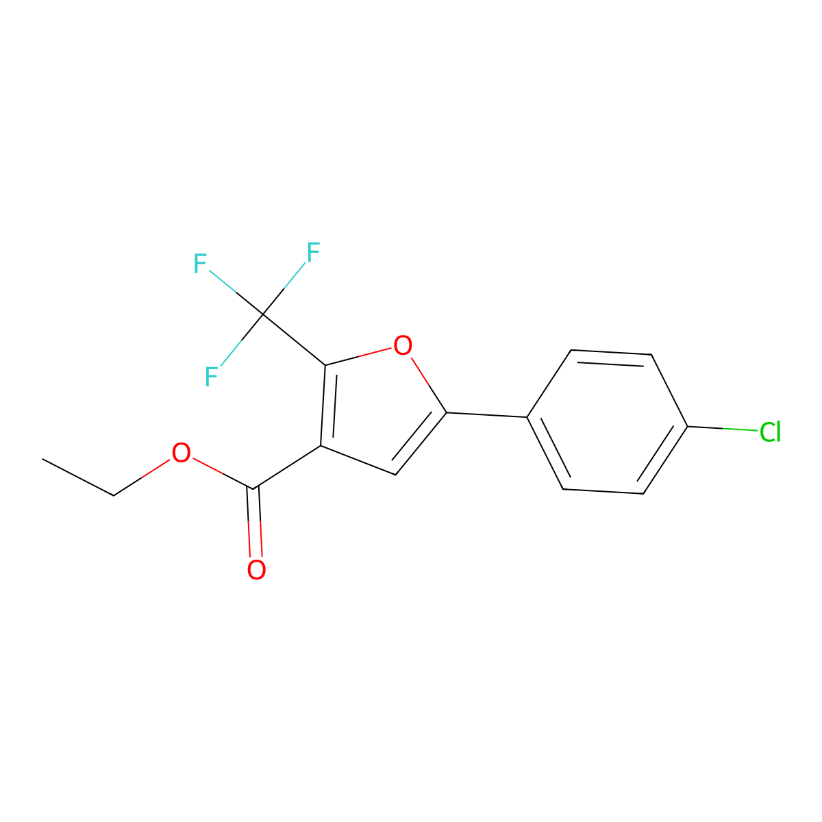 Ethyl 5-(4-chlorophenyl)-2-(trifluoromethyl)furan-3-carboxylate molecular structure, CAS 175276-59-2