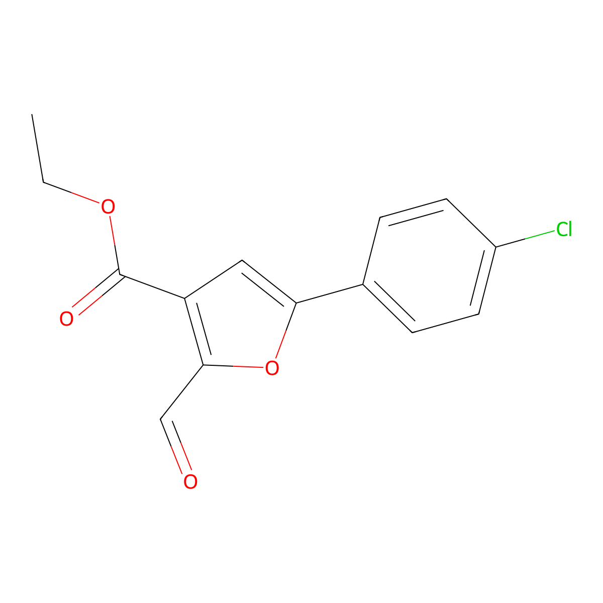 Ethyl 5-(4-chlorophenyl)-2-formyl-3-furoate molecular structure, CAS 175276-64-9