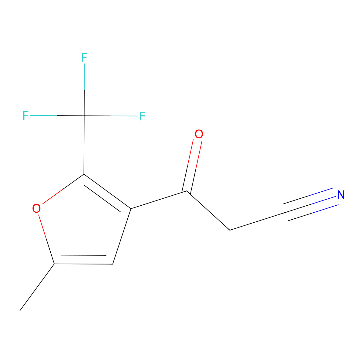 3-[5-Methyl-2-(trifluoromethyl)furan-3-yl]-3-oxopropanenitrile molecular structure, CAS 175276-72-9