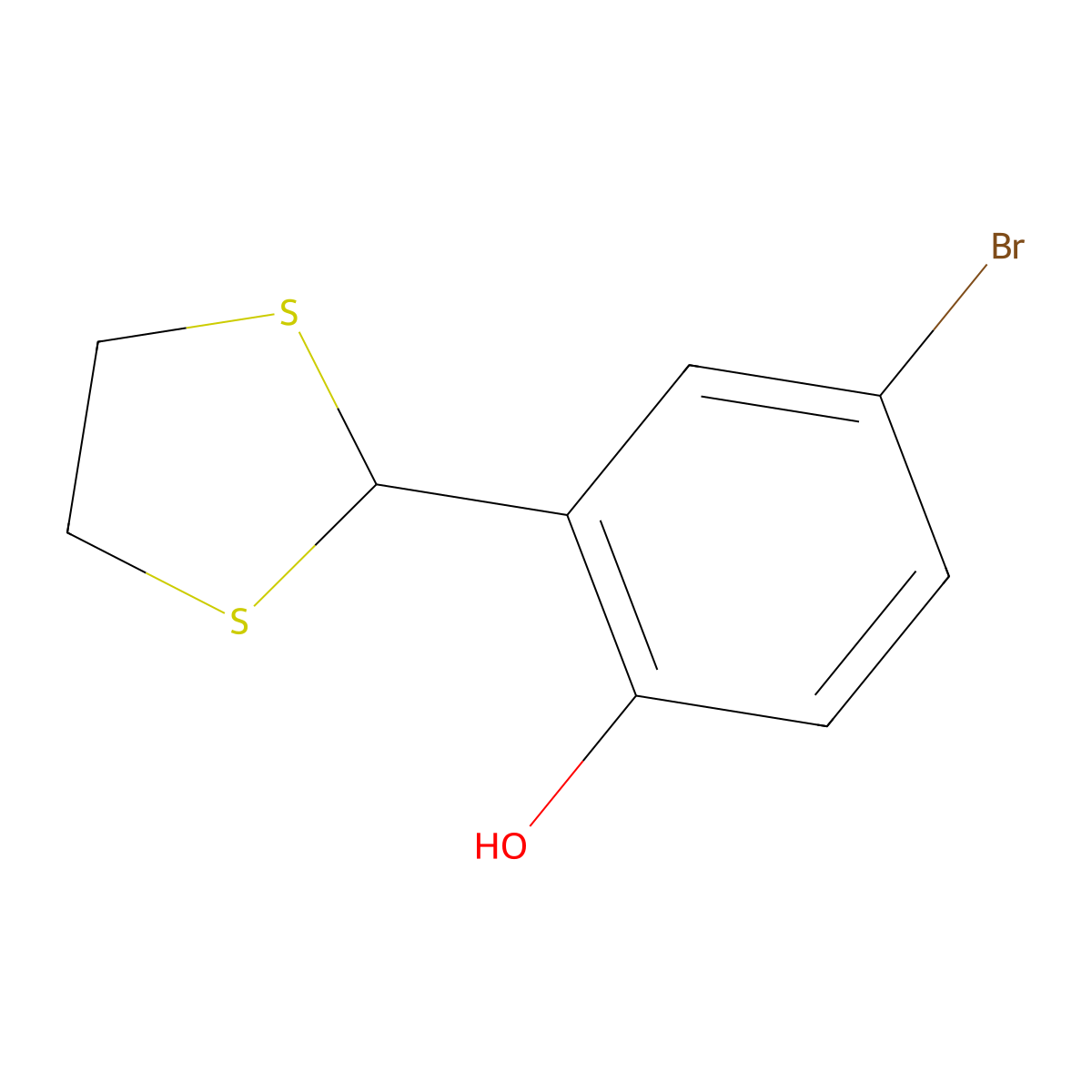 4-Bromo-2-(1,3-dithiolan-2-yl)phenol molecular structure, CAS 175276-78-5