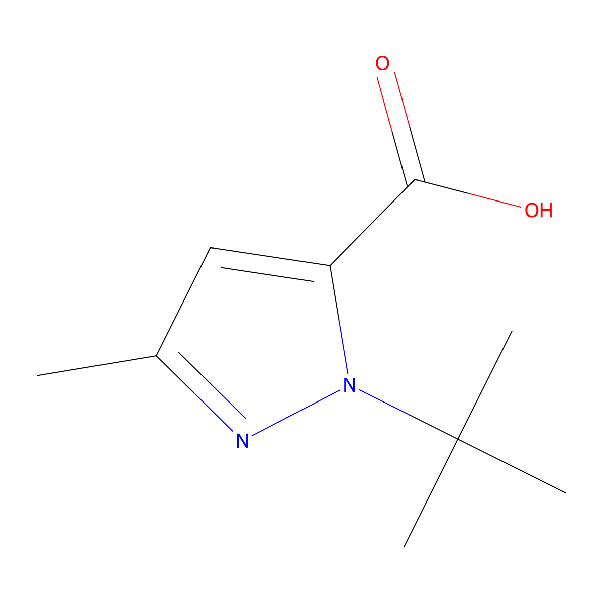 1-tert-butyl-3-methyl-1H-pyrazole-5-carboxylic acid molecular structure, CAS 175277-09-5