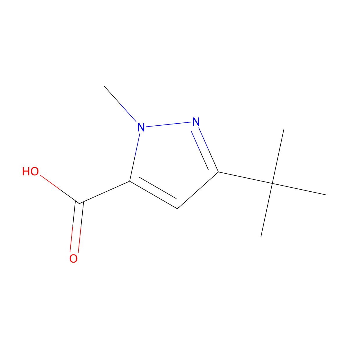 3-tert-butyl-1-methyl-1H-pyrazole-5-carboxylic acid molecular structure, CAS 175277-11-9