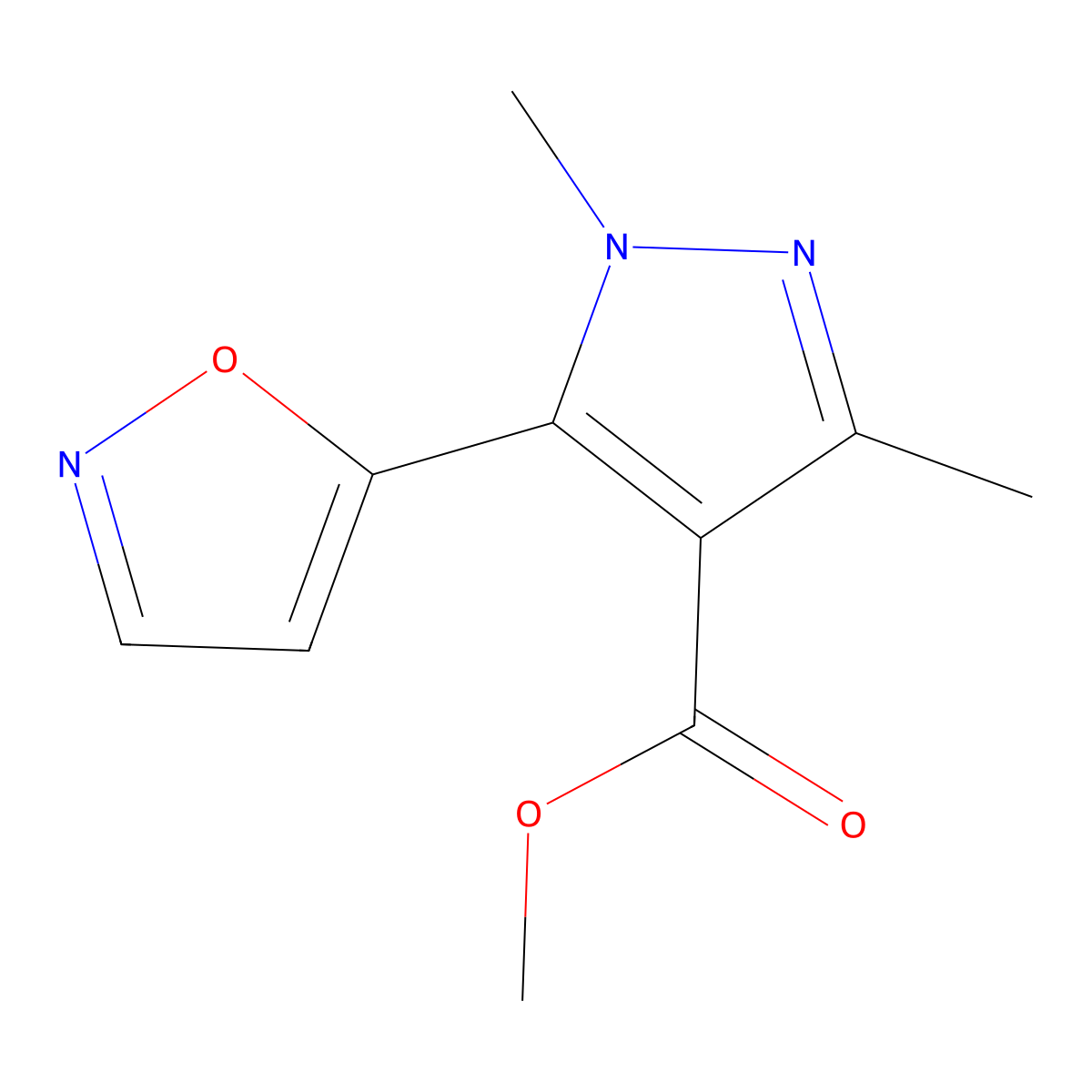Methyl 1,3-dimethyl-5-(1,2-oxazol-5-yl)-1H-pyrazole-4-carboxylate molecular structure, CAS 175277-14-2