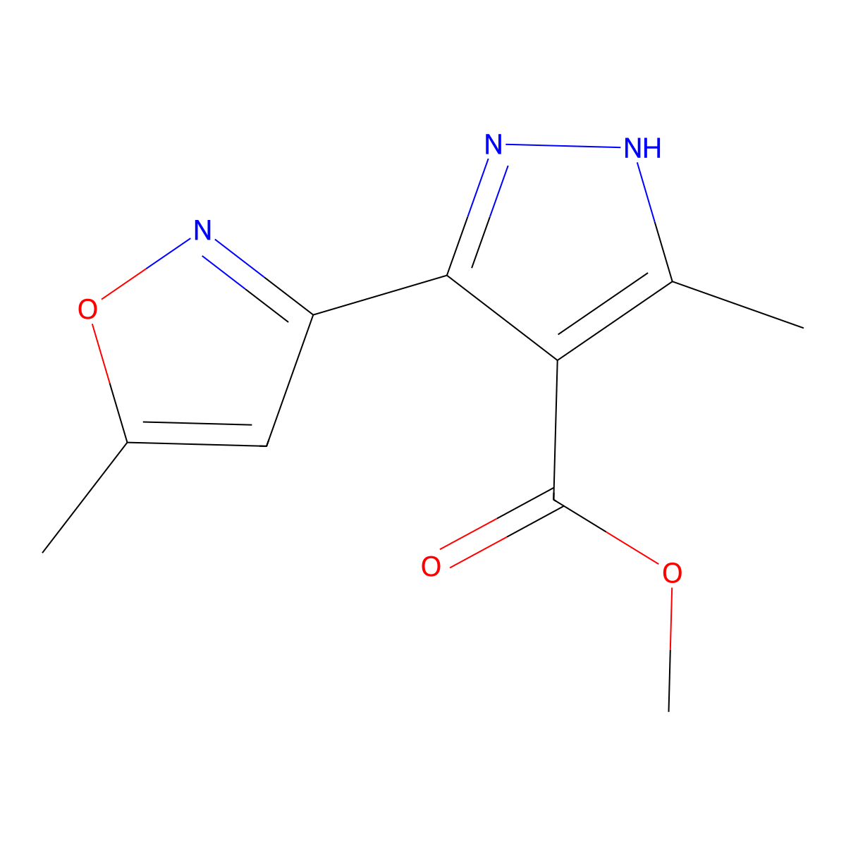 Methyl 3-methyl-5-(5-methylisoxazol-3-yl)-1H-pyrazole-4-carboxylate molecular structure, CAS 175277-16-4