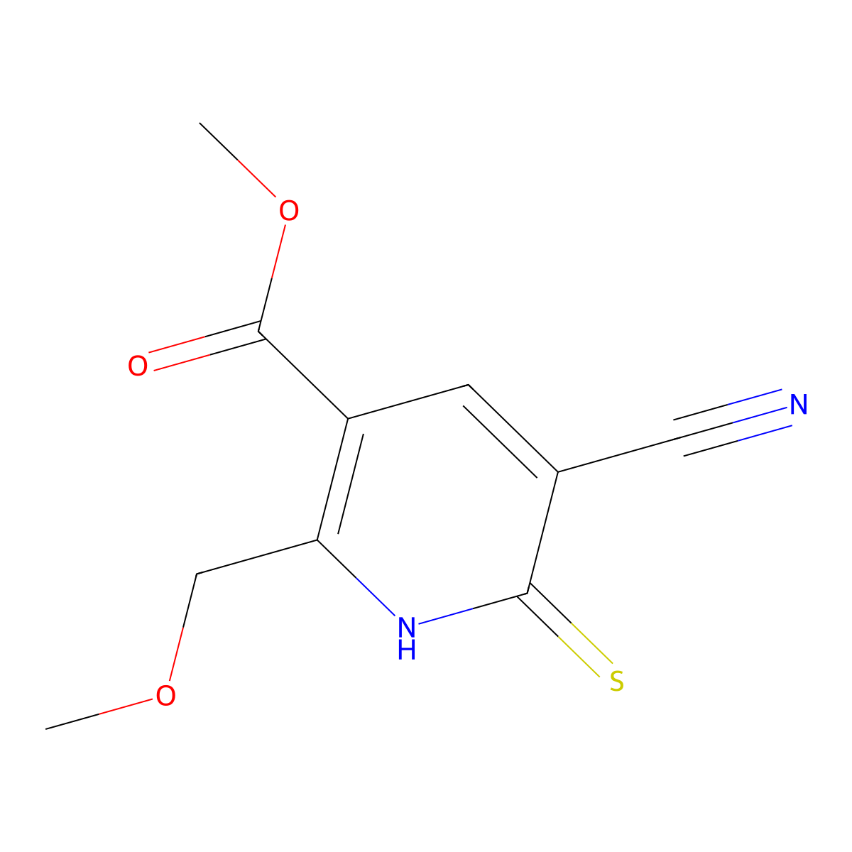 Methyl 5-cyano-6-mercapto-2-(methoxymethyl)nicotinate molecular structure, CAS 175277-22-2