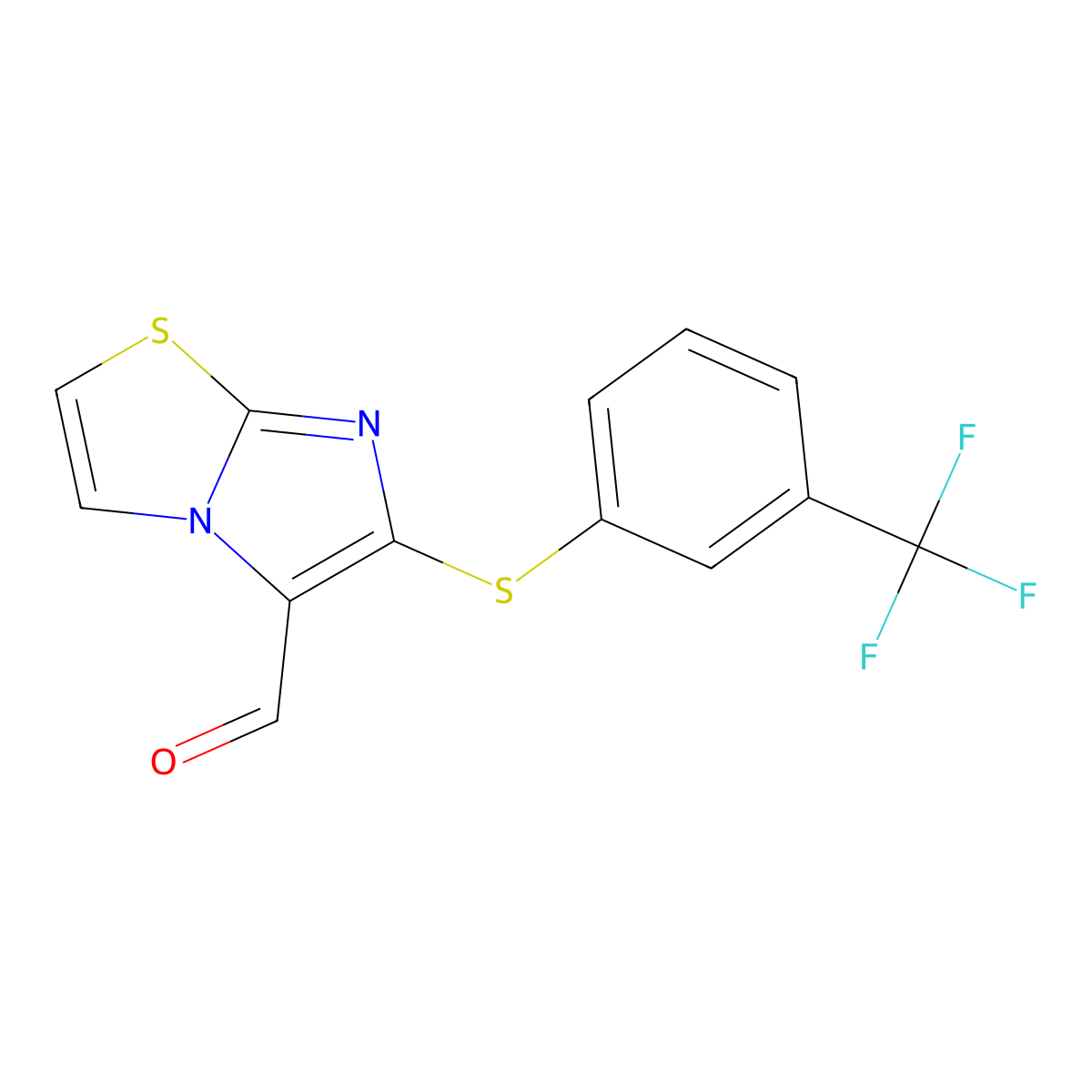 6-((3-(Trifluoromethyl)phenyl)thio)imidazo[2,1-b]thiazole-5-carbaldehyde molecular structure, CAS 175277-56-2